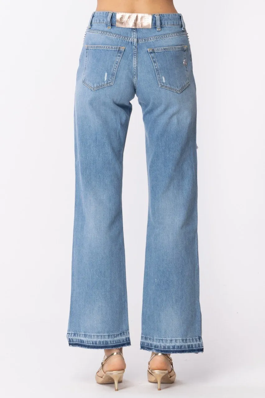 Jeans Boy a vita bassa con borchie BLU CHIARO
