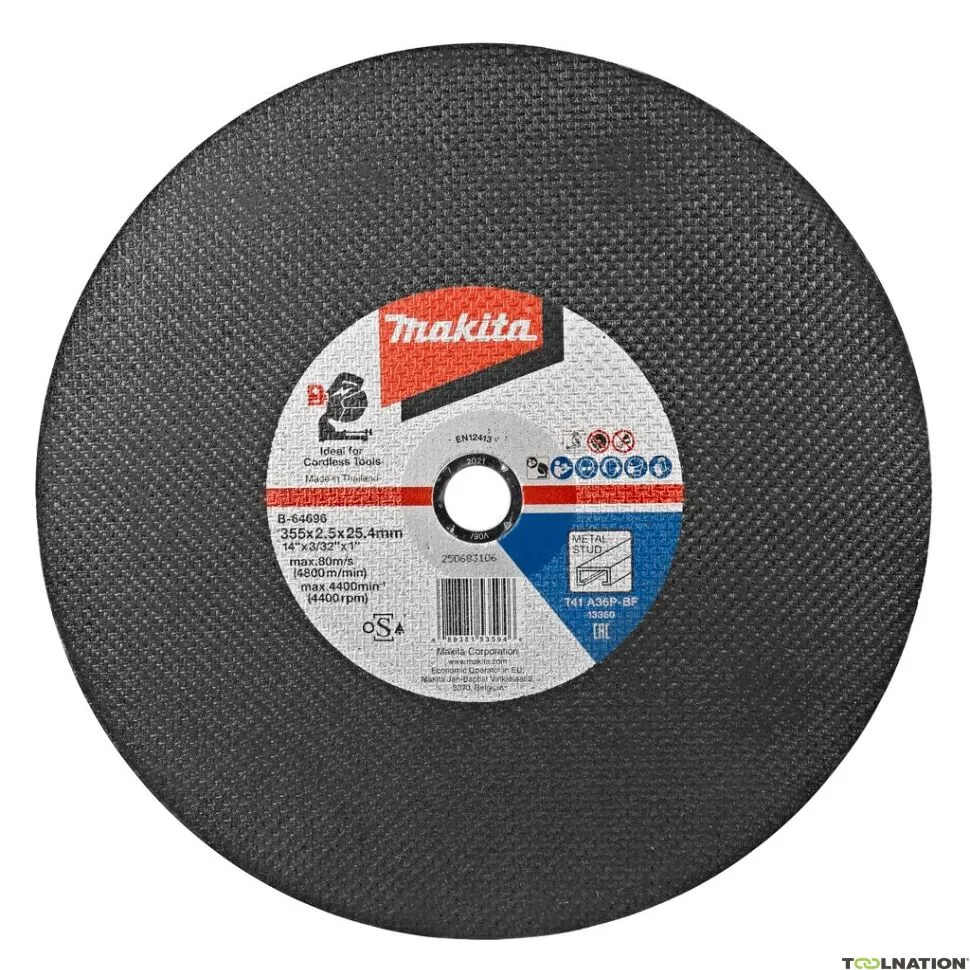 Makita Accessori B-64696-5 Disco da taglio 355 x 25,4 x2,5mm Perno in metallo Per 5 pezzi