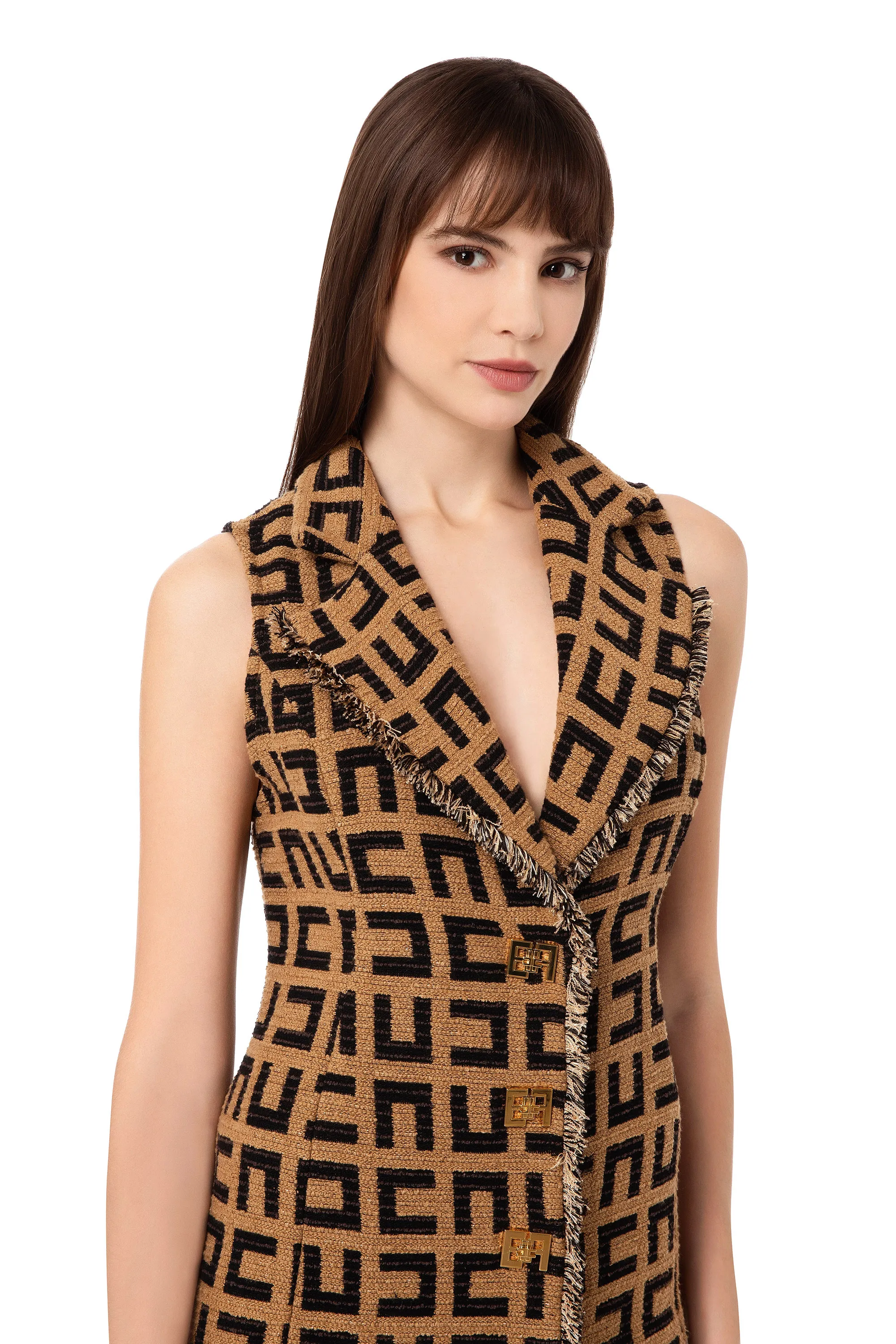 Miniabito smanicato in tweed jacquard