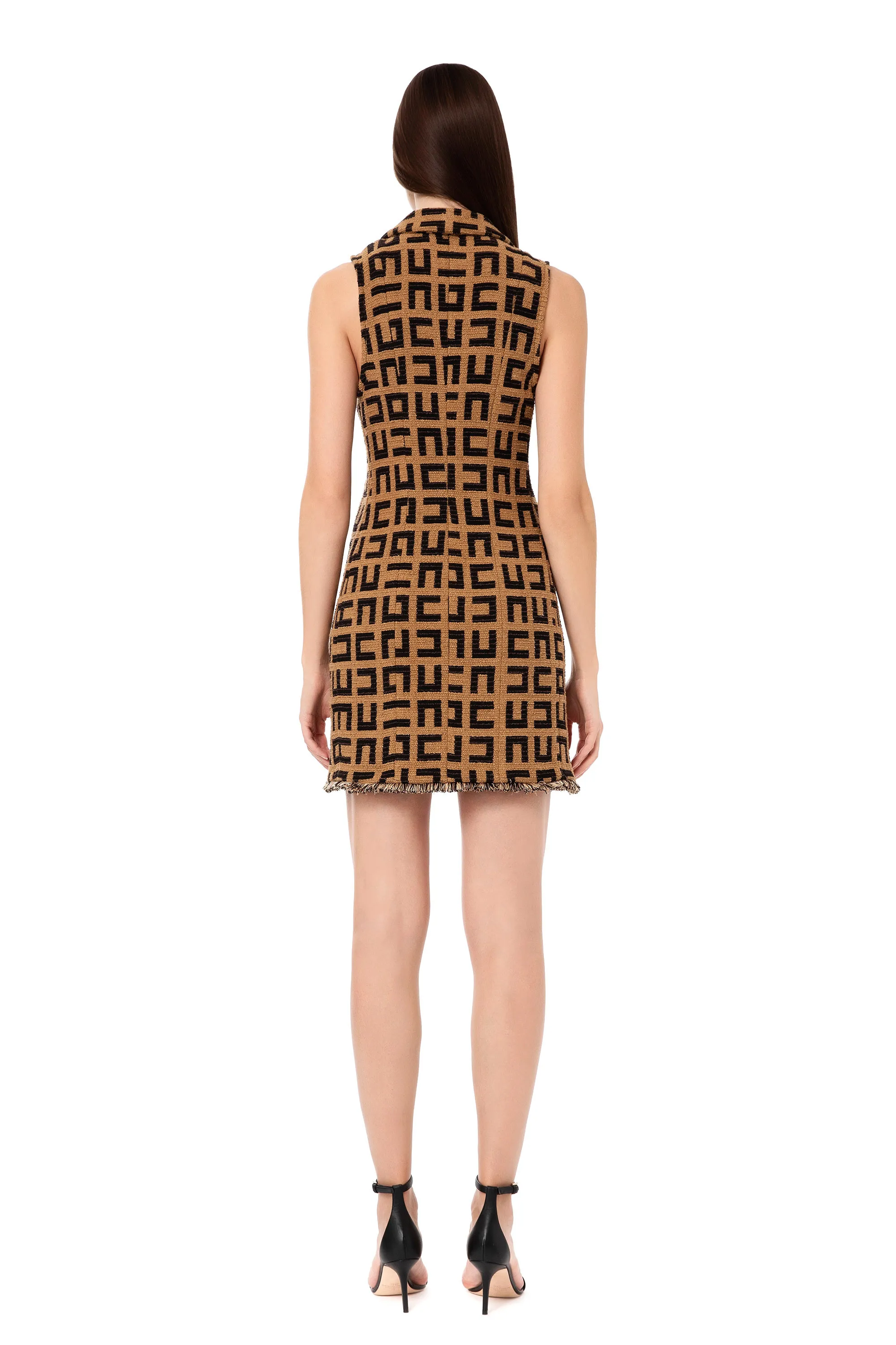 Miniabito smanicato in tweed jacquard