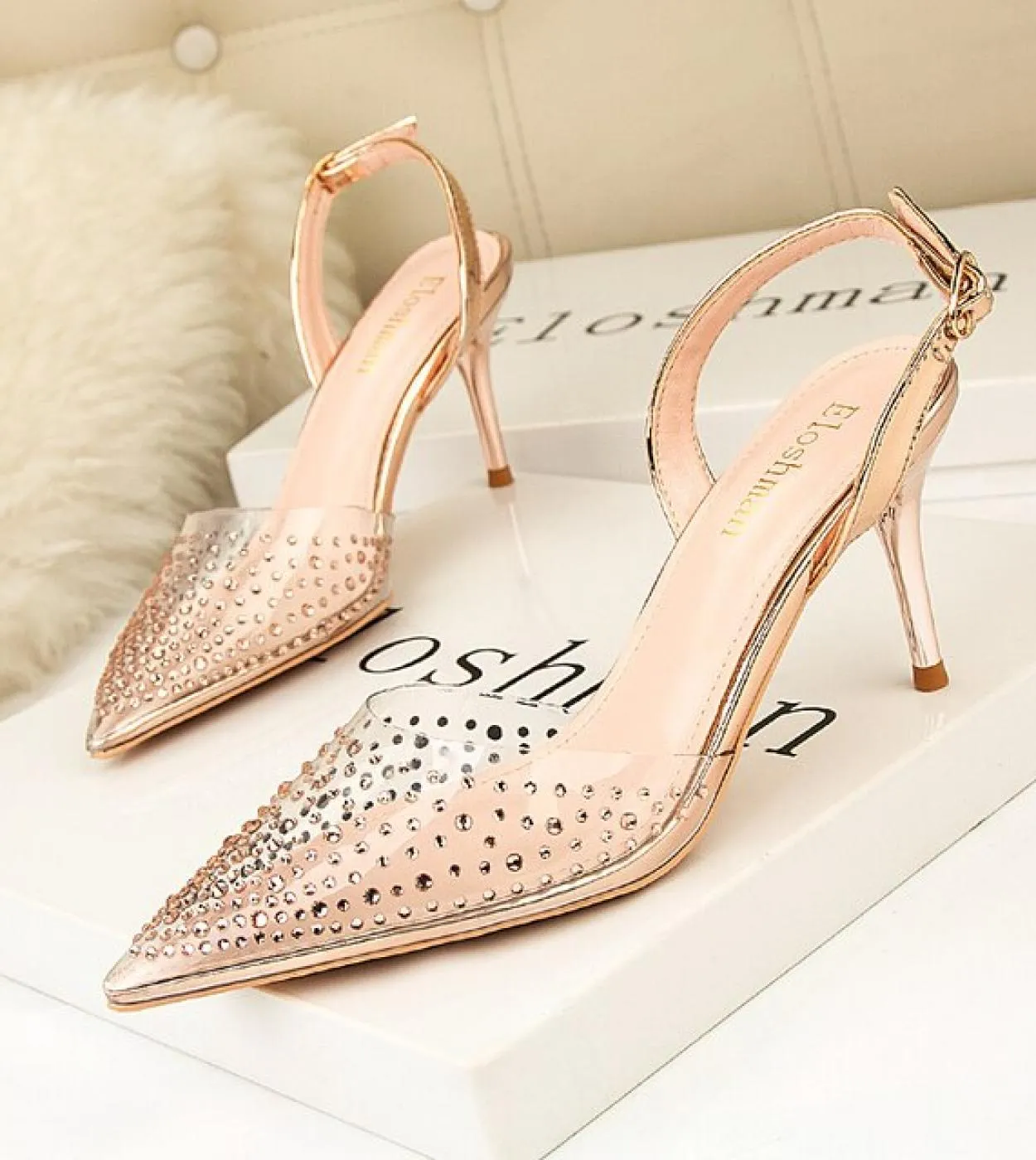 Moda strass in pvc trasparente scarpe tacchi a spillo tacchi alti sandali donna punta a punta festa argento scarpe da sposa