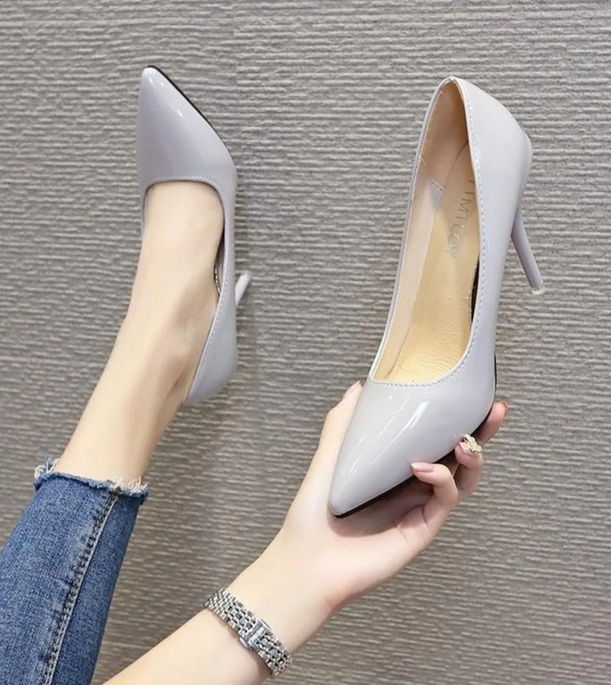 Moda Tacco Alto Stiletto Bocca Superficiale Tinta Unita Slipon Scarpe Tacchi Alti da Donna Pu Ufficio Punta A Punta Plus Size Hi