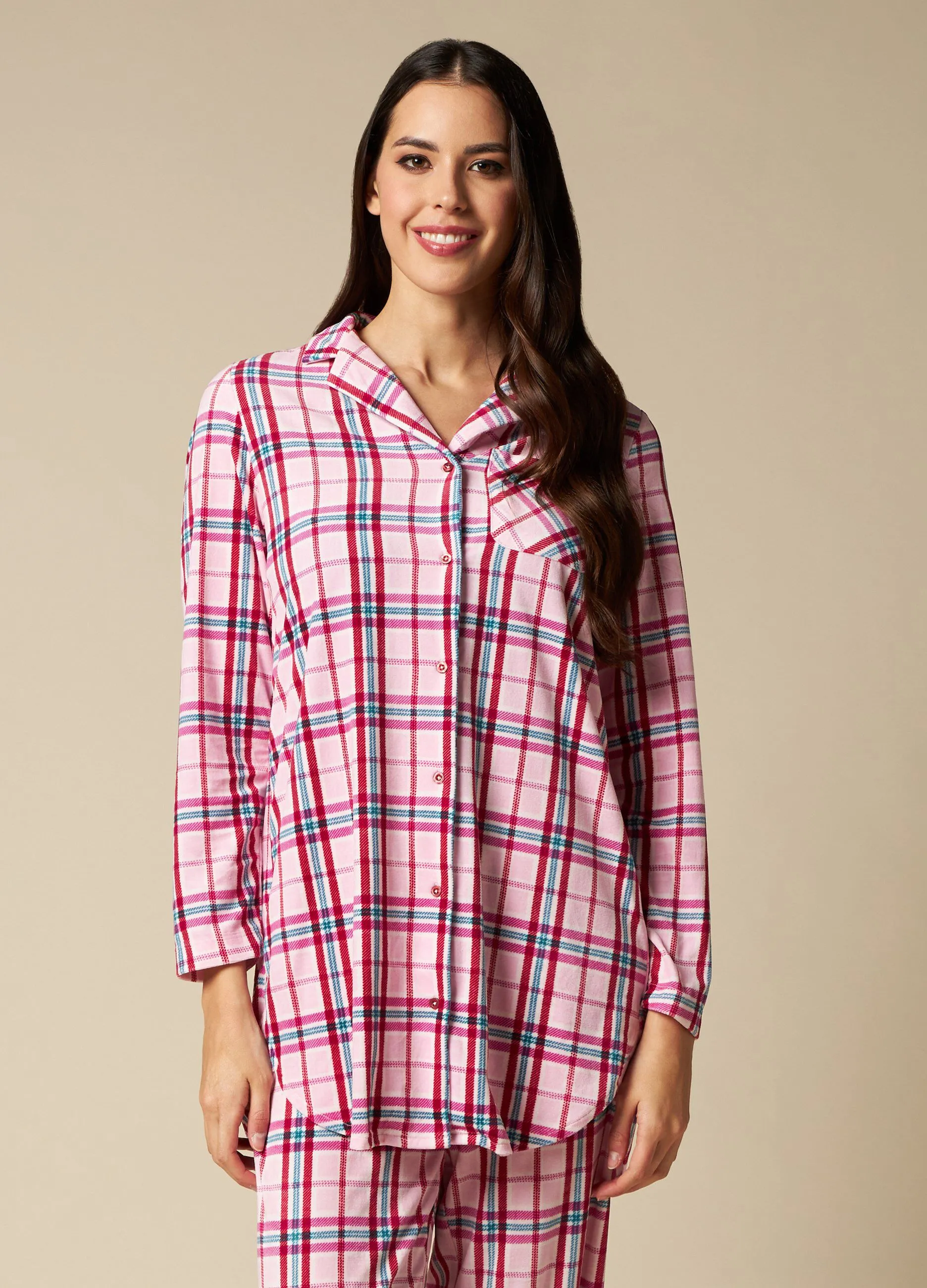 NYMOS  Camicia da notte in ciniglia a quadri donna