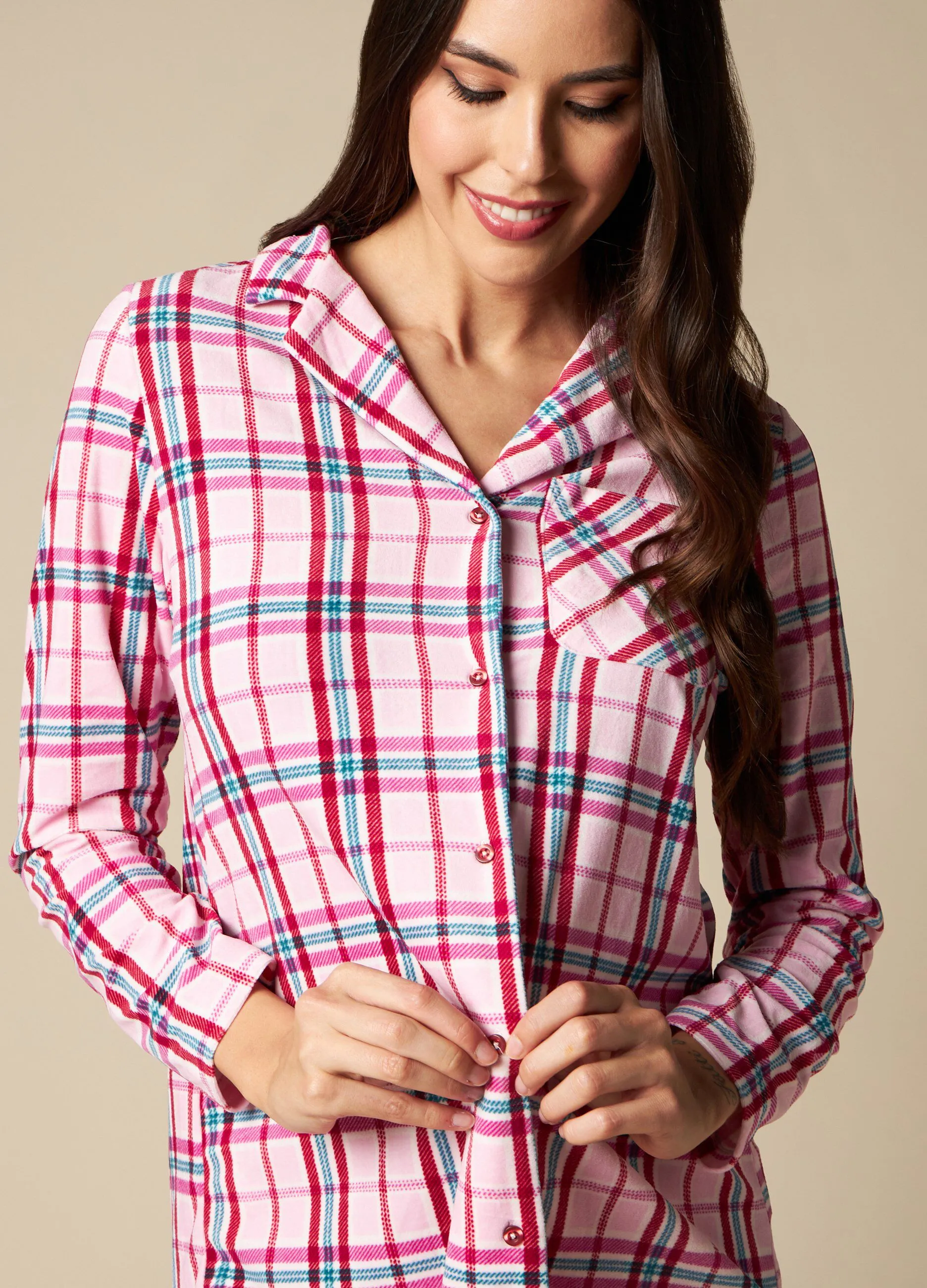 NYMOS  Camicia da notte in ciniglia a quadri donna