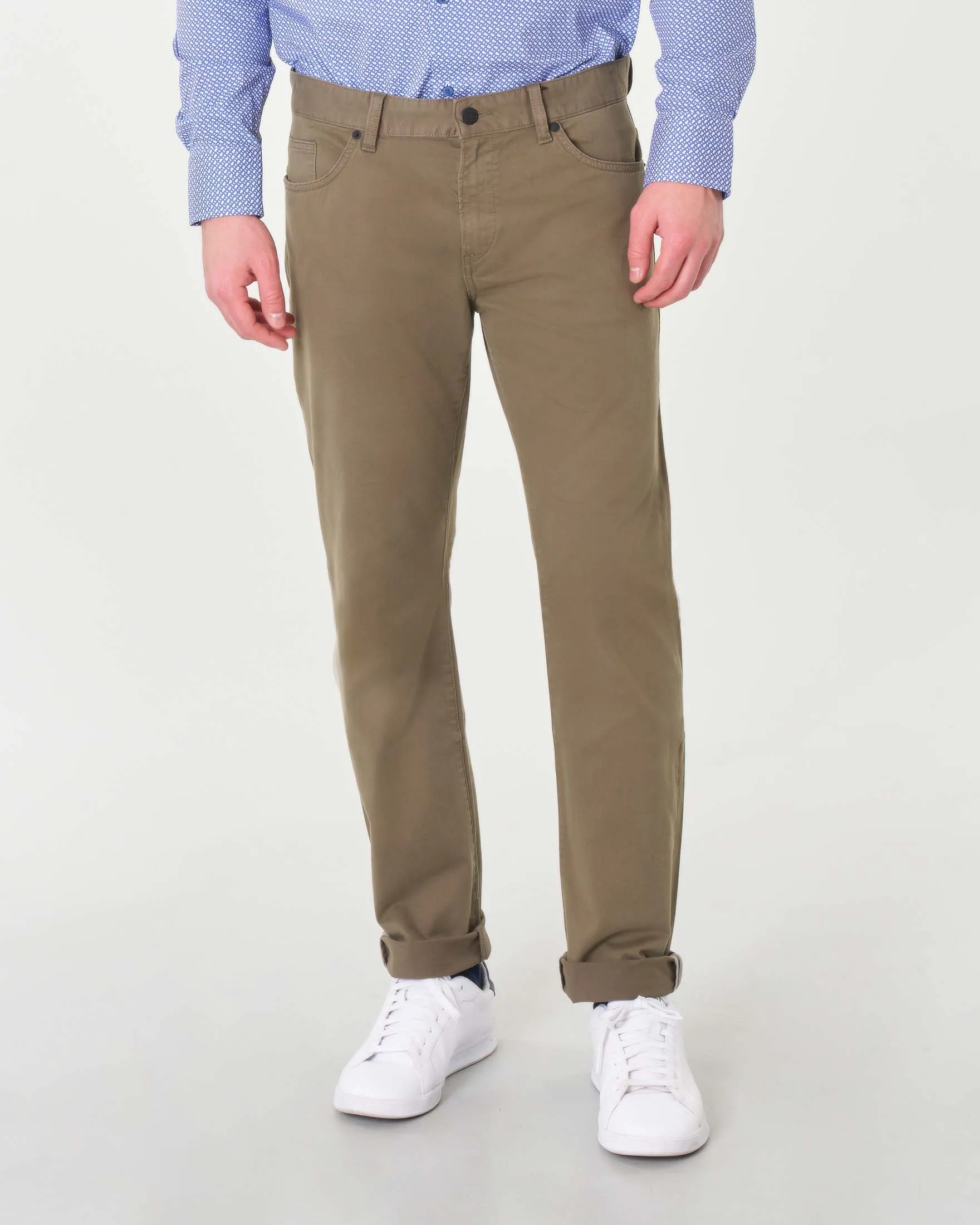 Pantalone cinque tasche Delaware verde militare in gabardina di cotone stretch