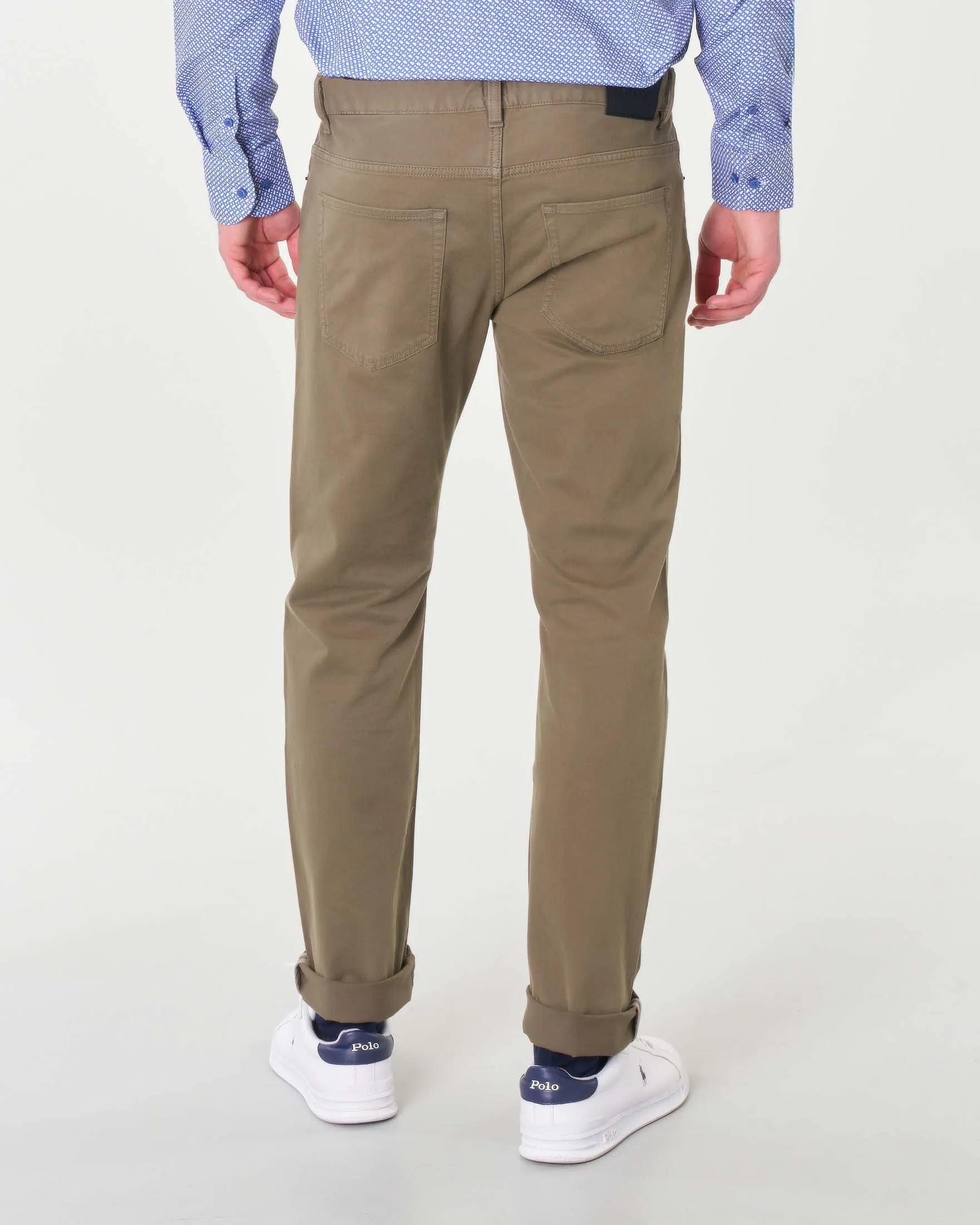 Pantalone cinque tasche Delaware verde militare in gabardina di cotone stretch