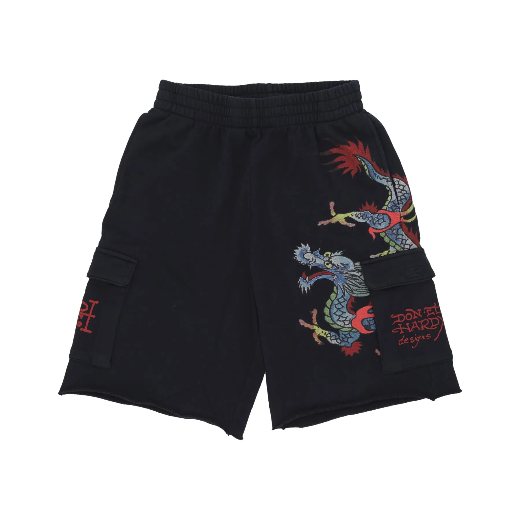 Pantalone Corto Tuta Uomo Crawling Dragon Sweat Cargo Shorts Black