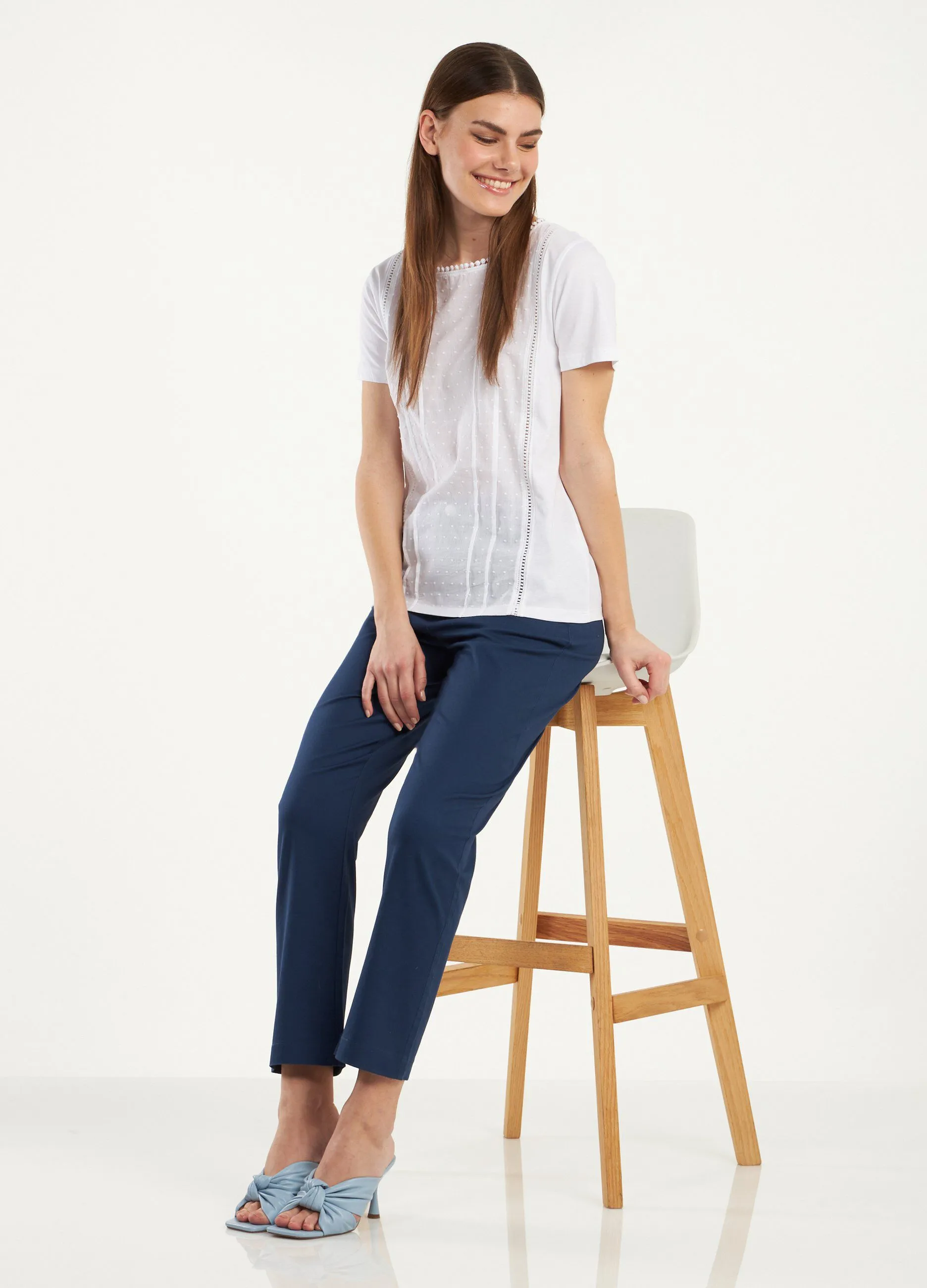 Pantaloni a vita alta  in cotone elasticizzato donna