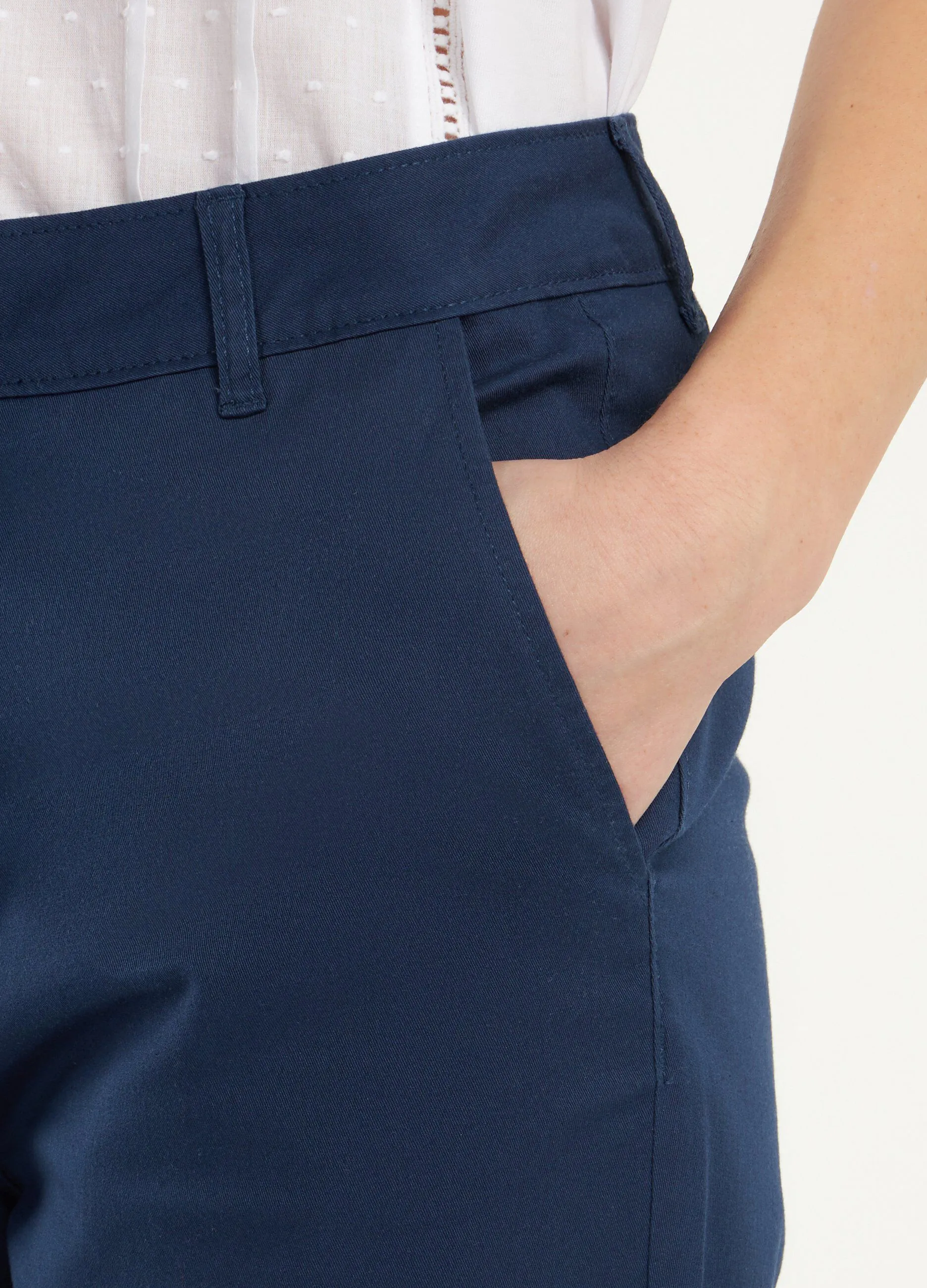 Pantaloni a vita alta  in cotone elasticizzato donna