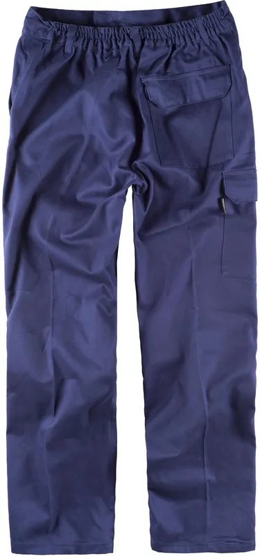 Pantaloni con elastico in vita, multi tasche 100% cotone blu scuro