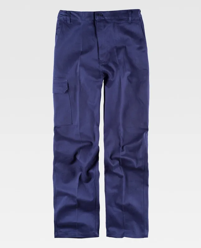 Pantaloni con elastico in vita, multi tasche 100% cotone blu scuro
