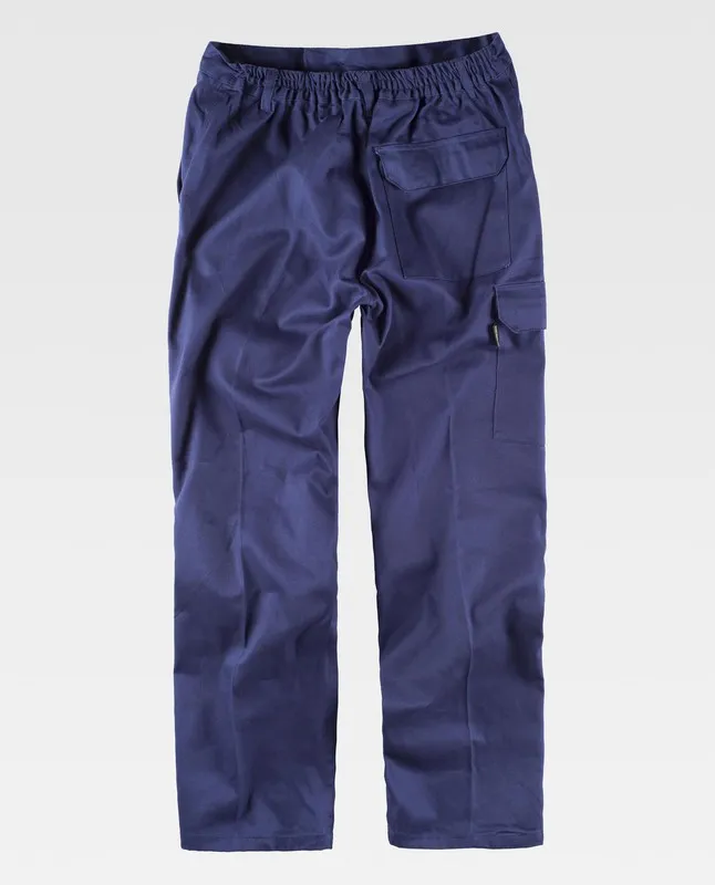Pantaloni con elastico in vita, multi tasche 100% cotone blu scuro