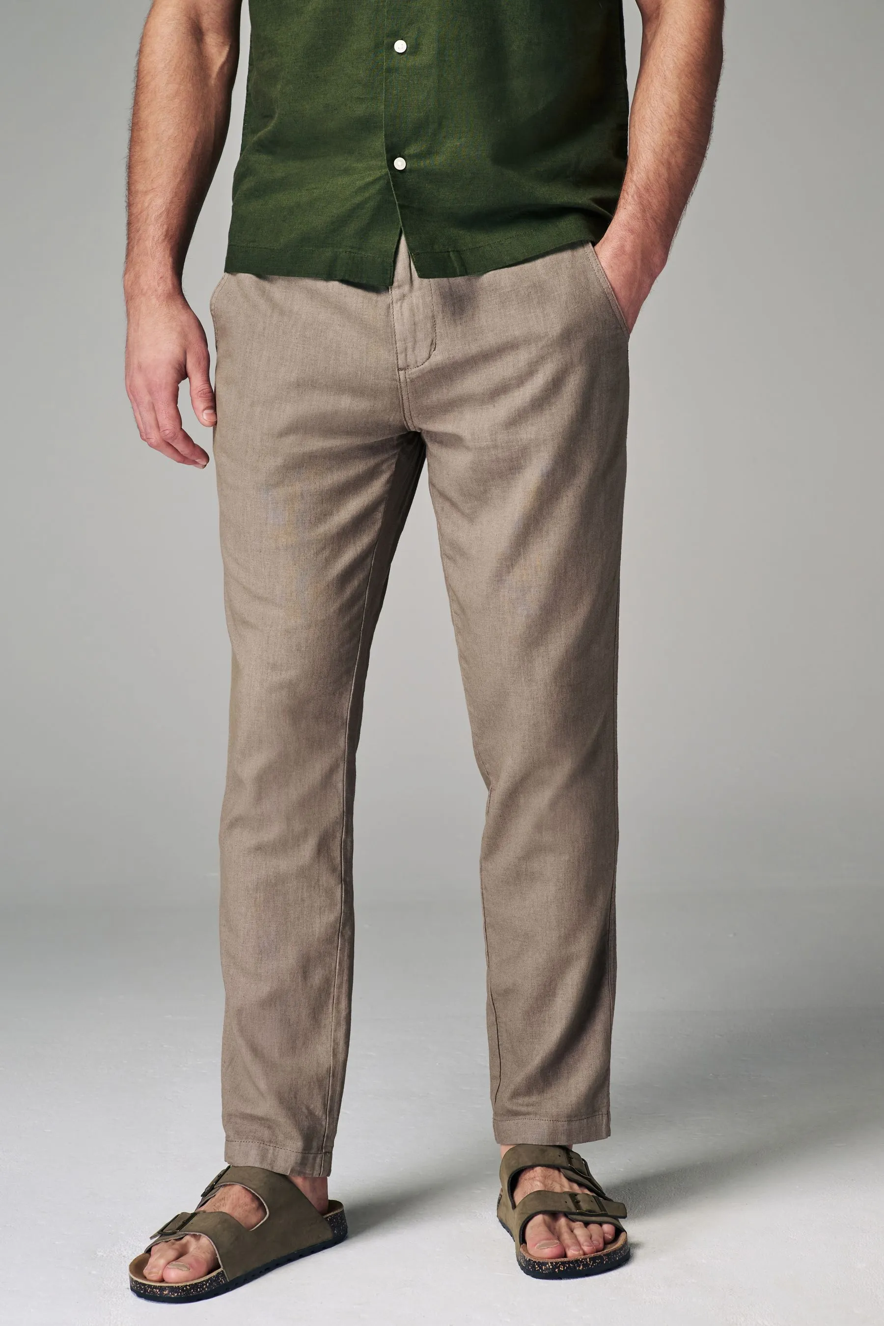 Pantaloni elasticizzato con coulisse in lino e cotone