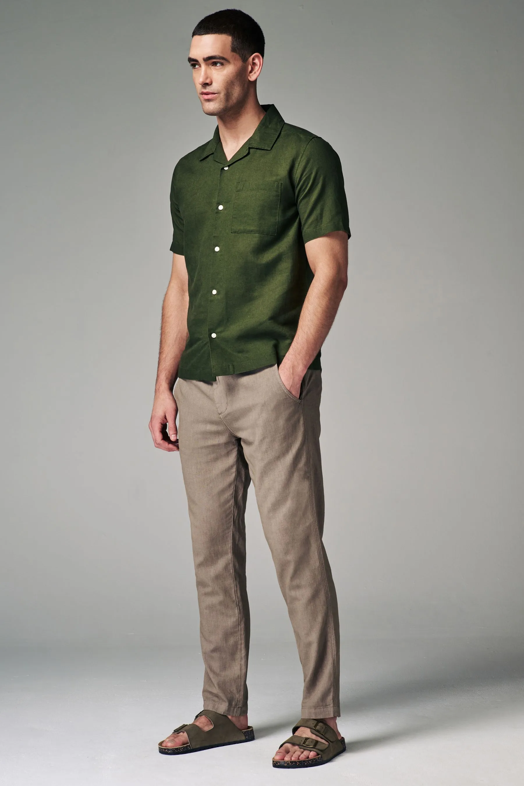Pantaloni elasticizzato con coulisse in lino e cotone