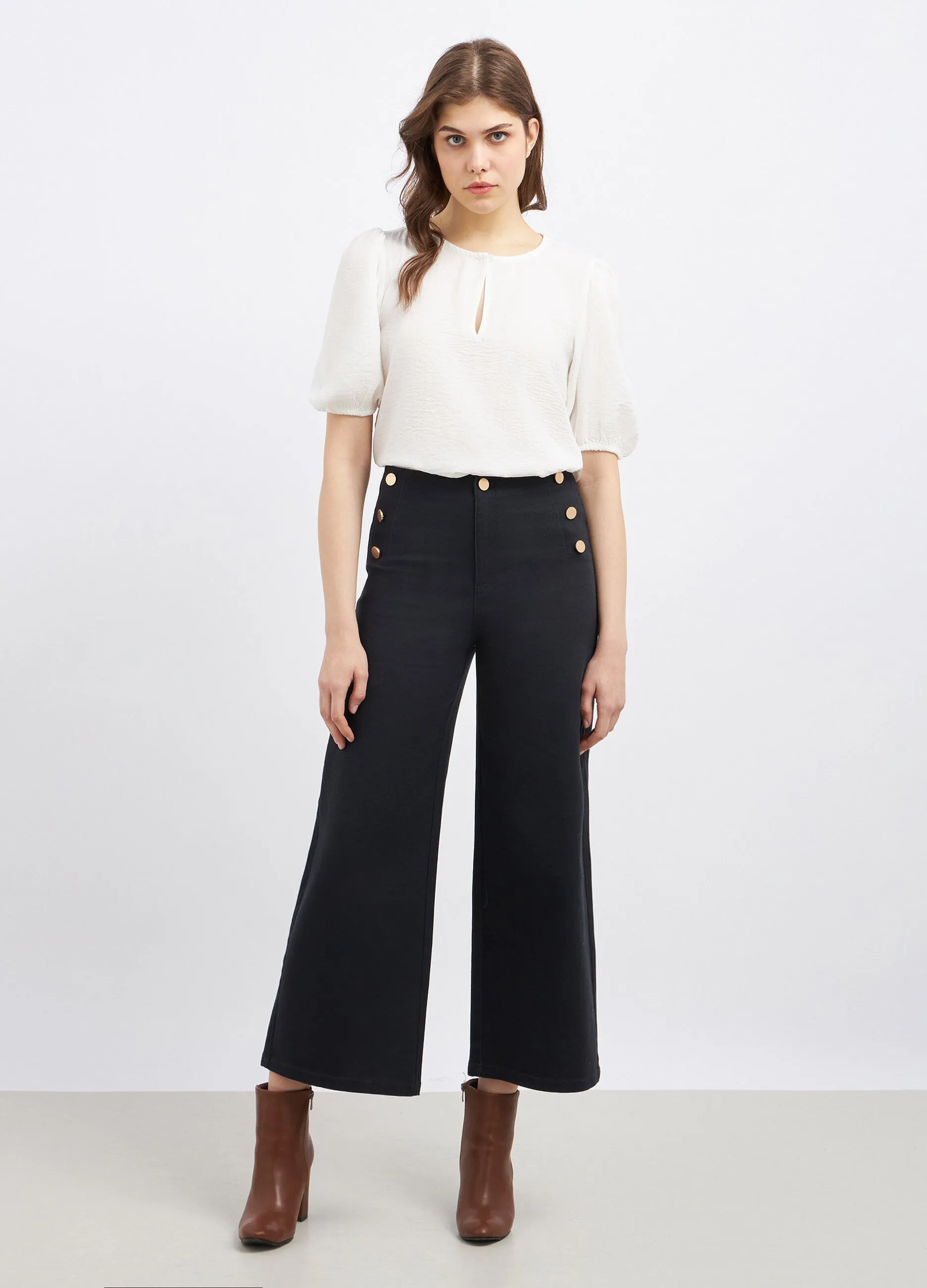 Pantaloni in cotone stretch wide leg donna