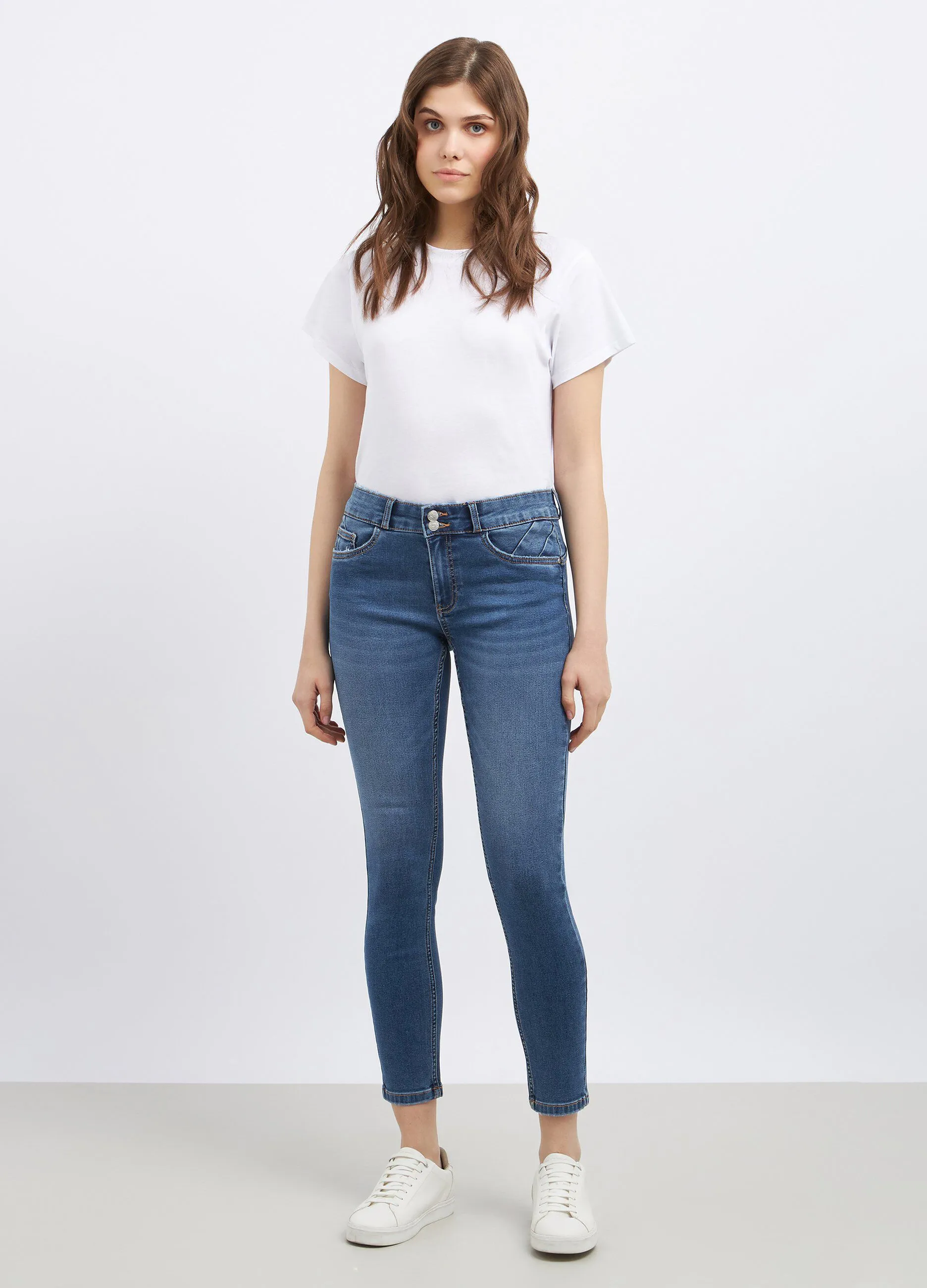 Pantaloni in denim di misto cotone stretch donna
