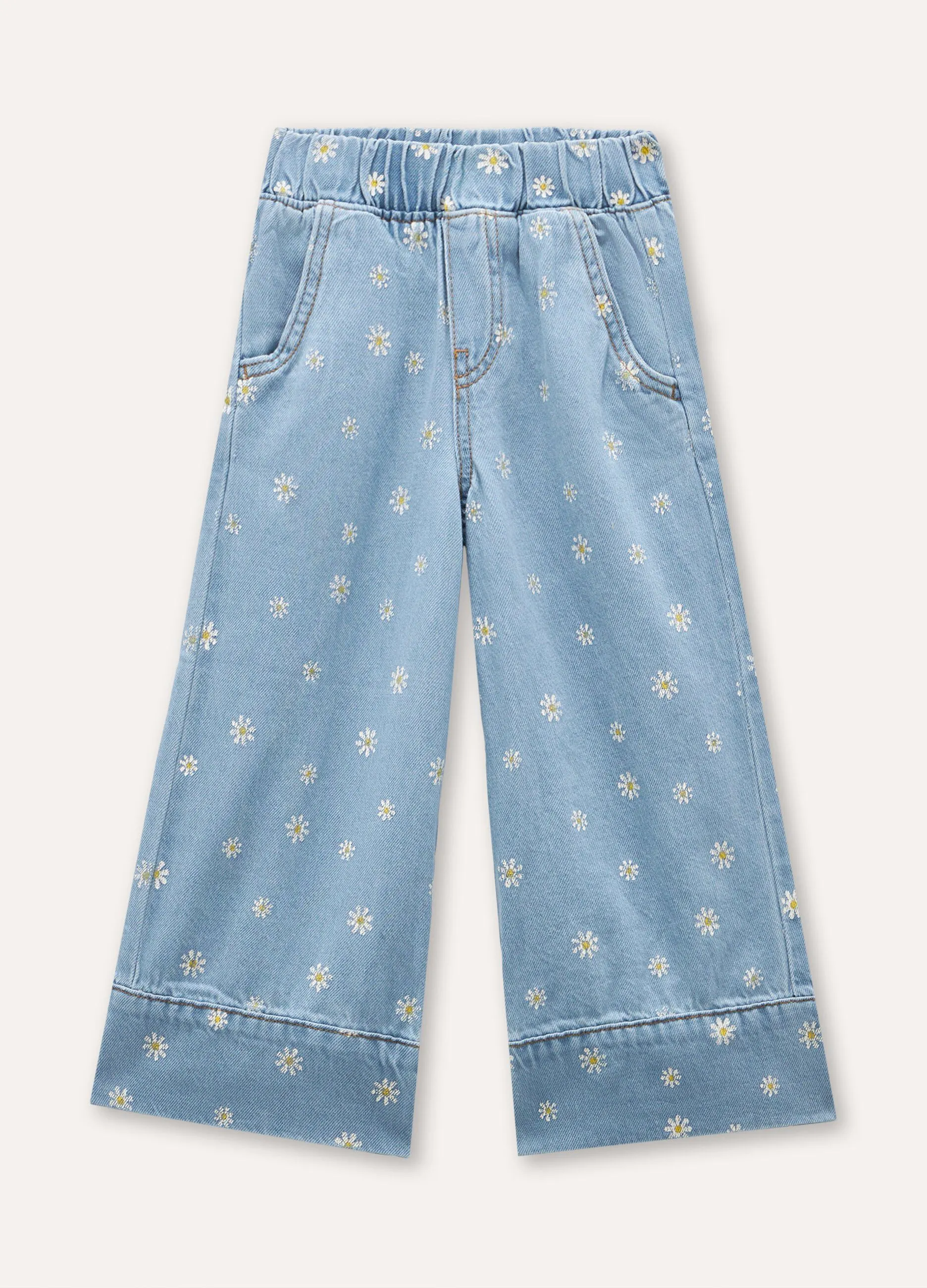Pantaloni in denim di puro cotone wide leg bambina