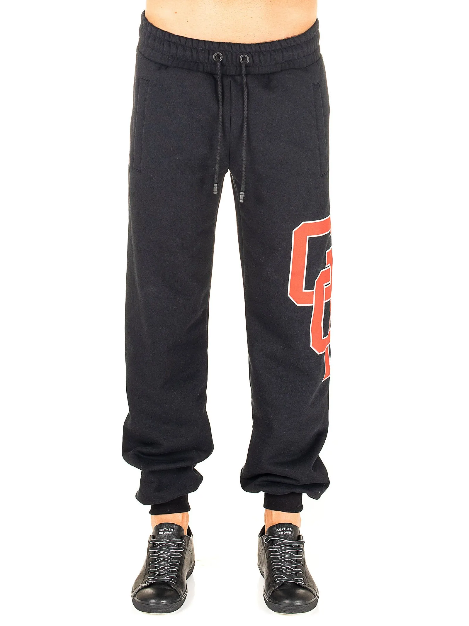PANTALONI NERO IN COTONE CON STAMPA LOGO DEL COLLEGE GCDS
