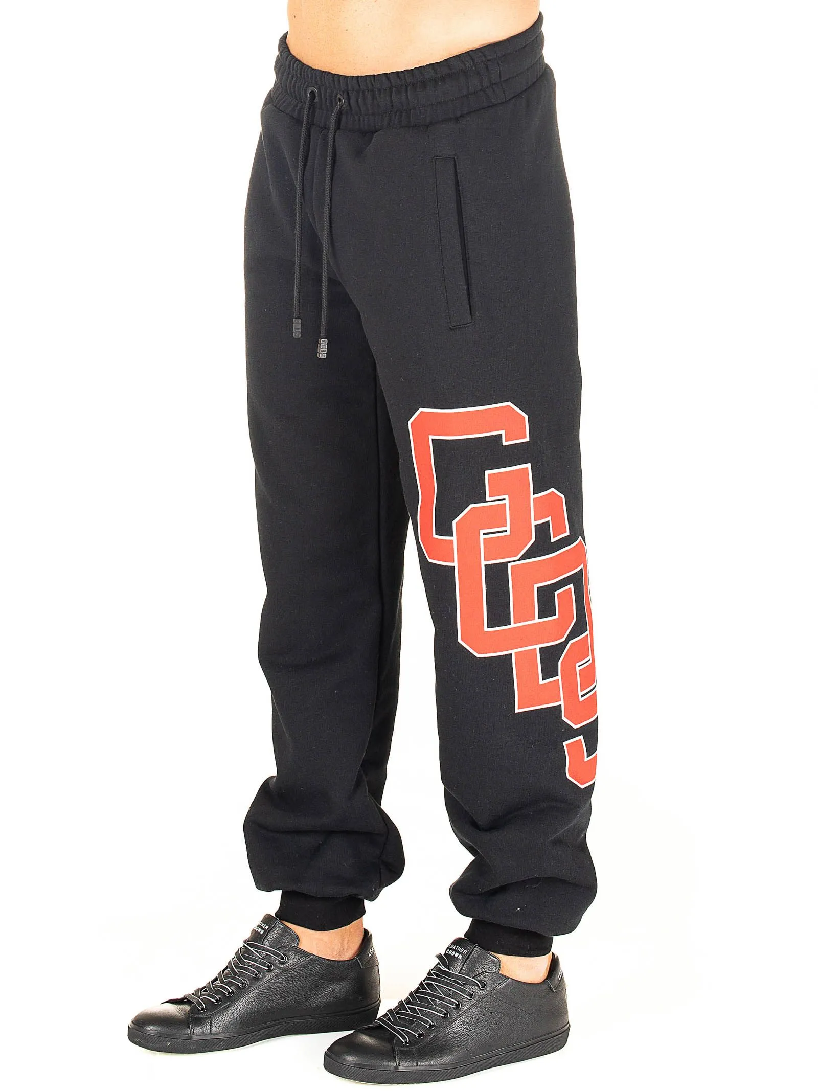 PANTALONI NERO IN COTONE CON STAMPA LOGO DEL COLLEGE GCDS