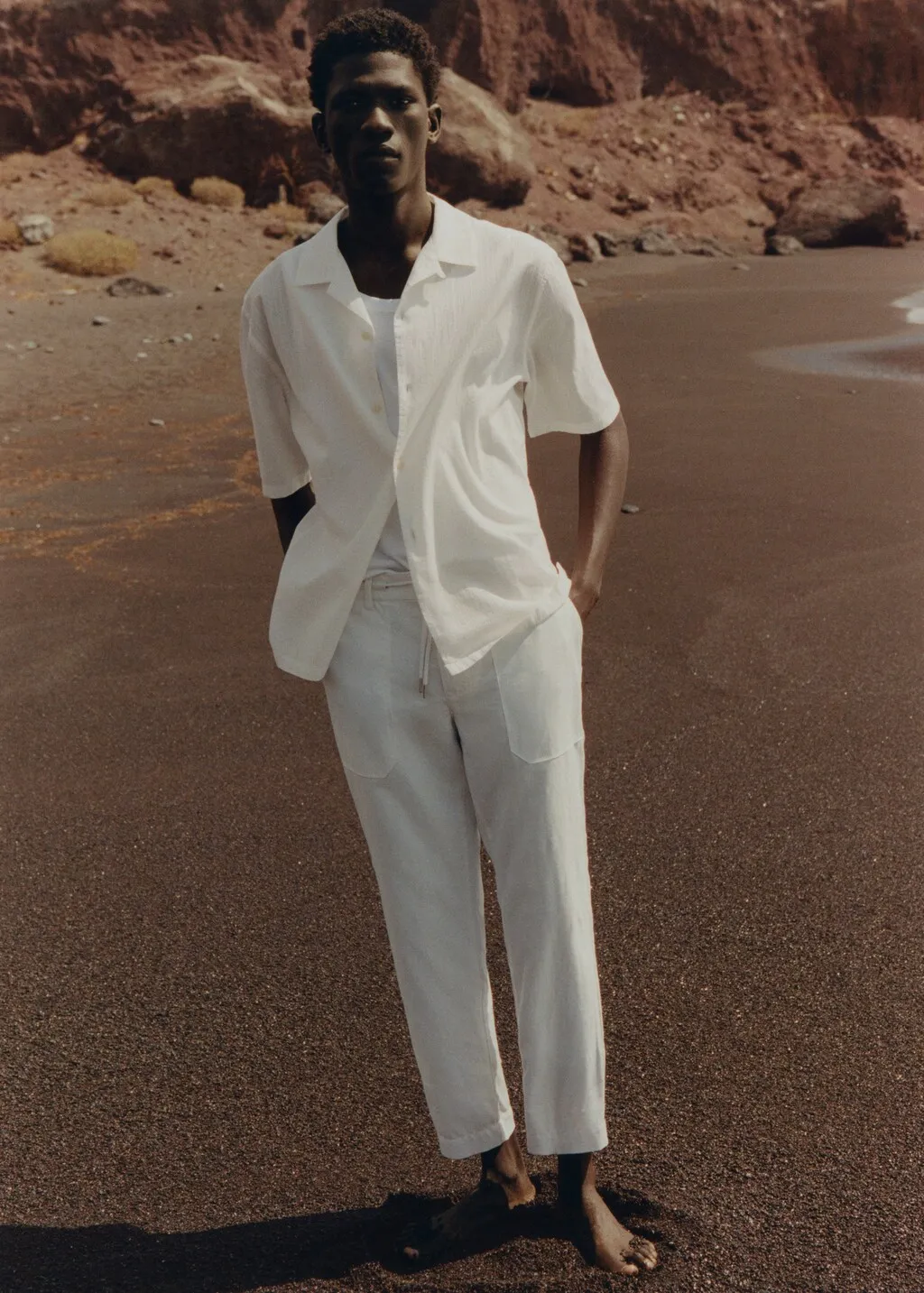 Pantaloni regular fit cotone lino