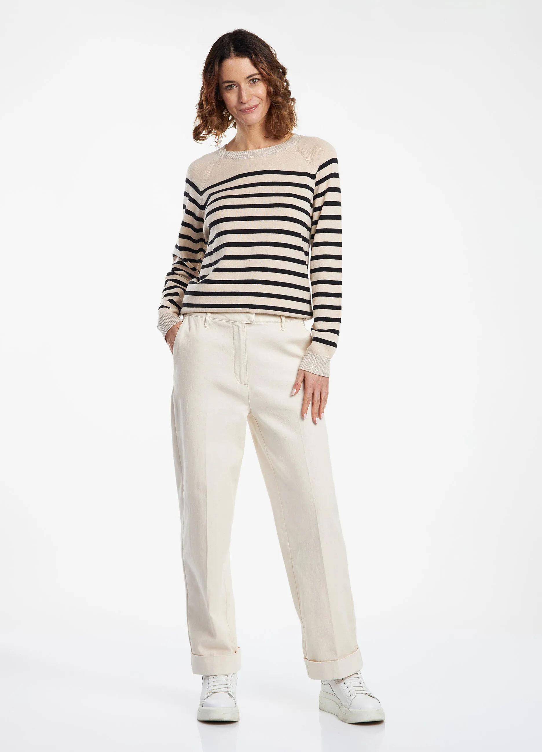 Pantaloni wide leg in misto cotone donna