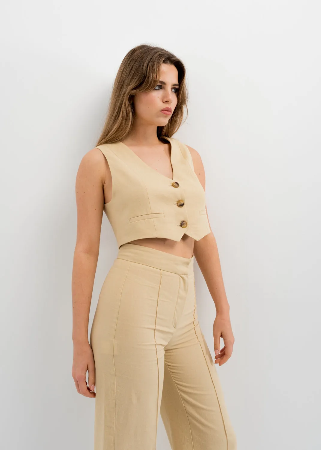 Pantalón cropped lino