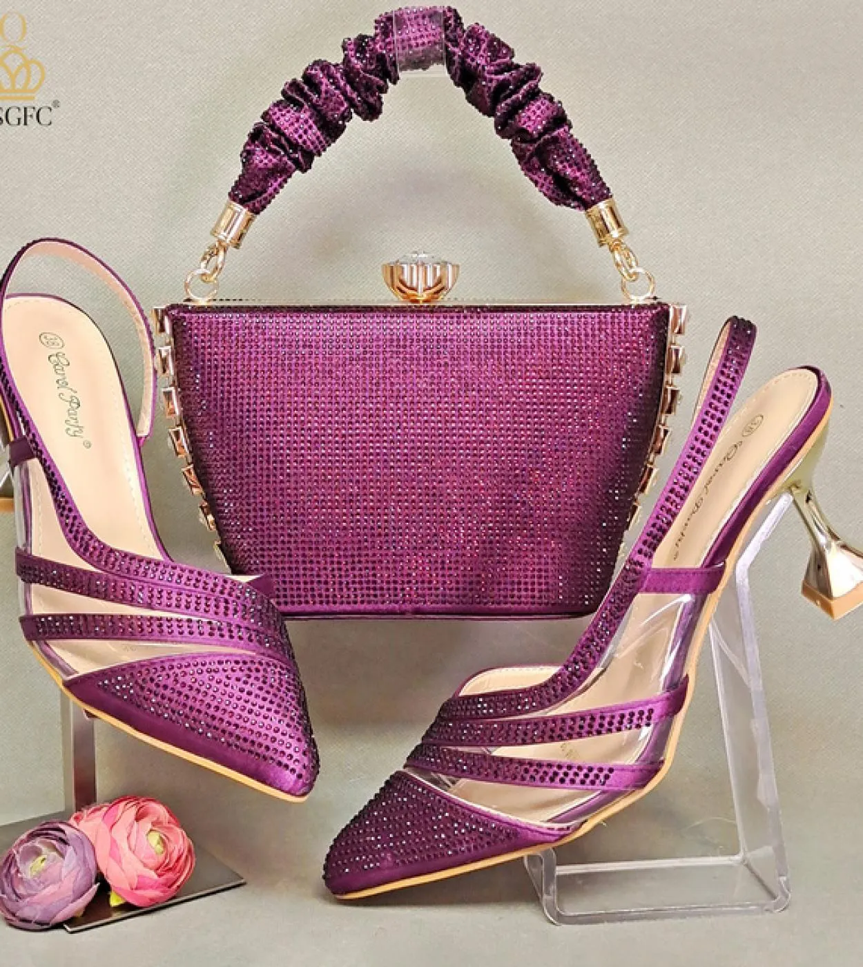 Qsgfc 2022 Ultime Royal Blue Midheel Moda elegante Accessori con strass Punta a punta Scarpe da donna Borsa Set Pompe