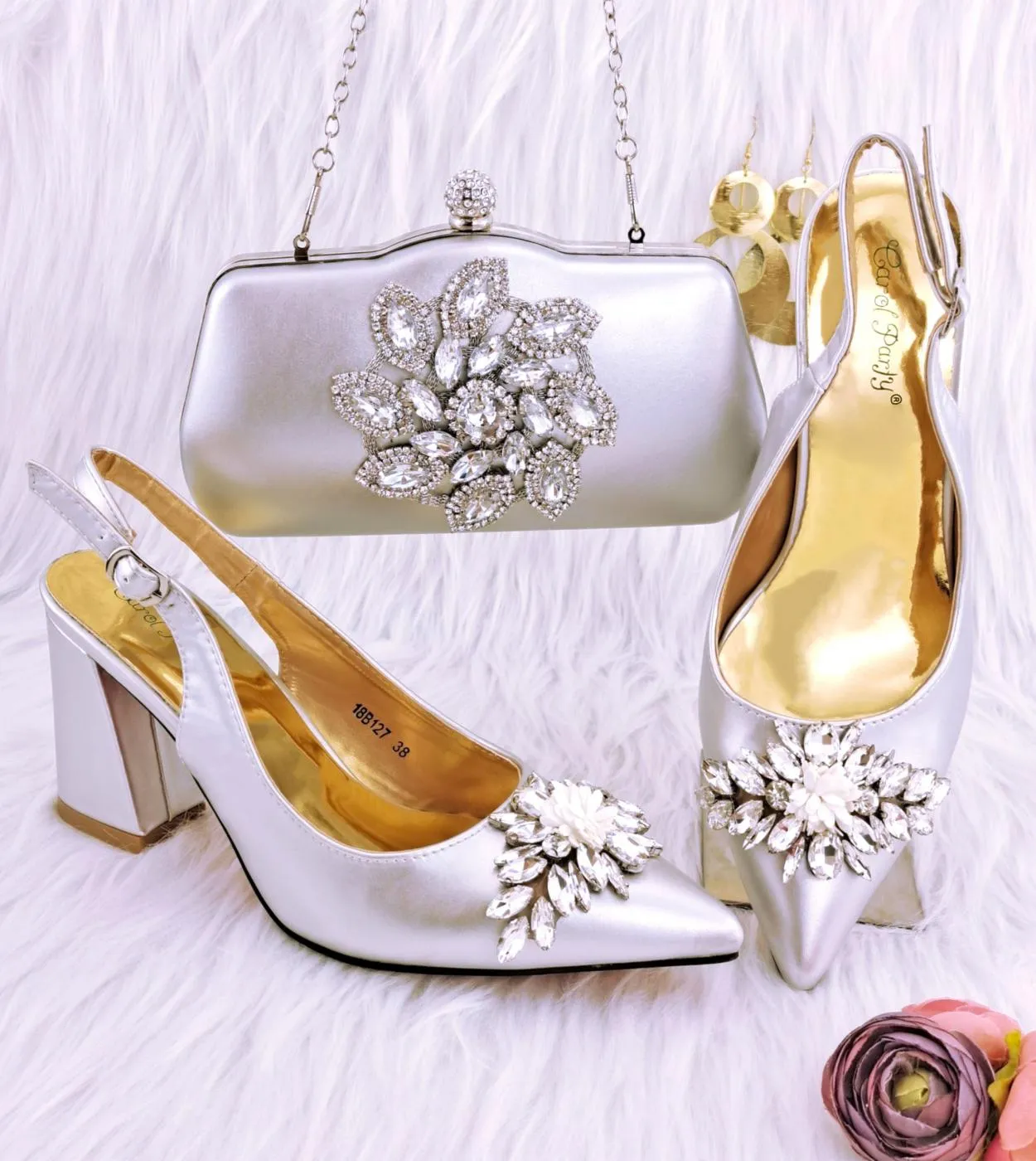 Qsgfc Borsa per scarpe da festa di fascia alta Accessori con diamanti a rombo Tacchi alti a punta e pochette