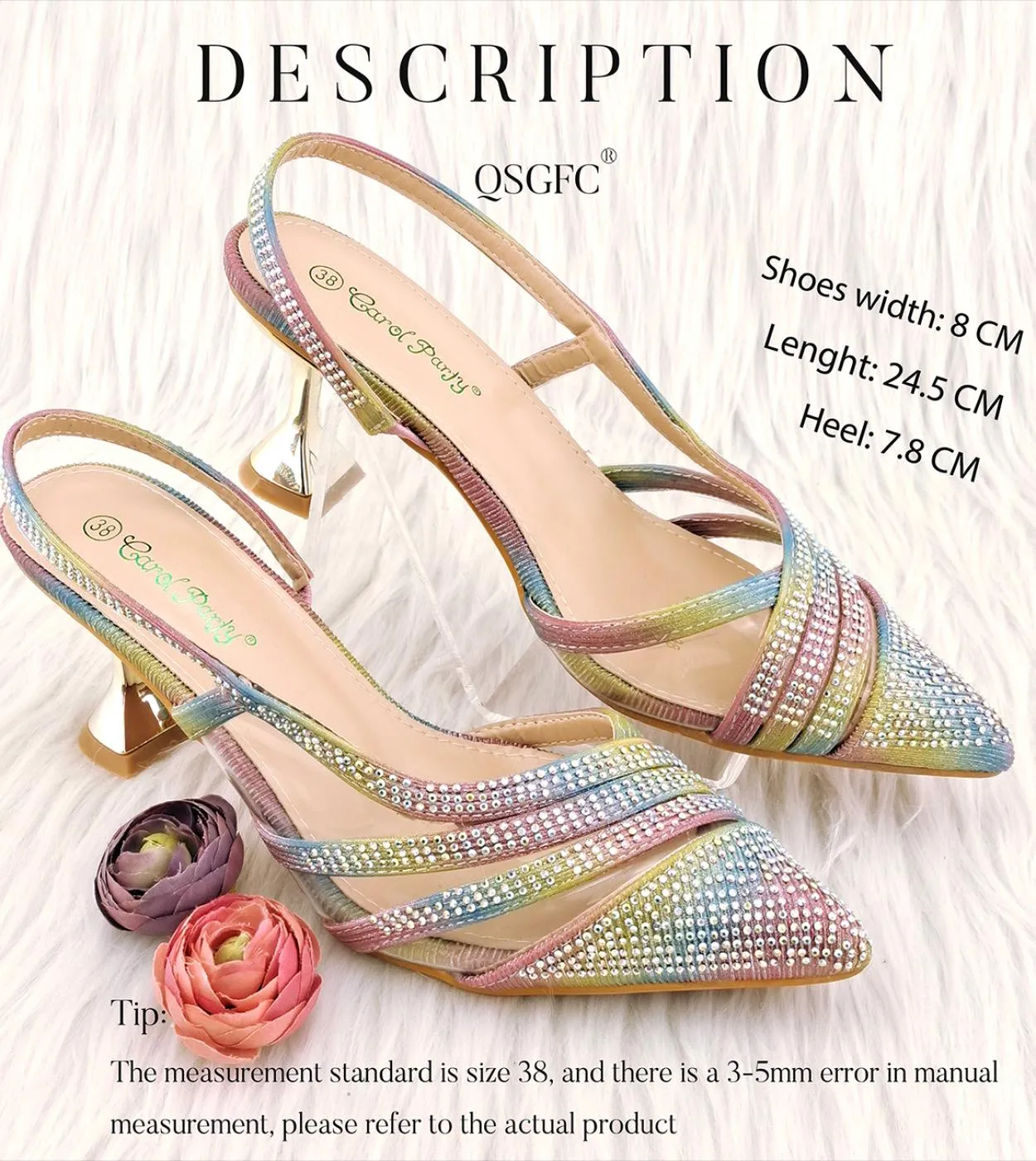 Qsgfc Scarpe da donna con punta a punta aerodinamica color arcobaleno abbinate a borsetta con cristalli grandi Scarpe da festa e