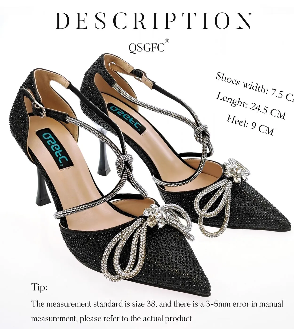 Qsgfc Usura Quotidiana Punta A Punta Stiletto Nero Strass E Diamante Farfalla Design Scarpe Da Festa Scarpe E Borsa Da Donna