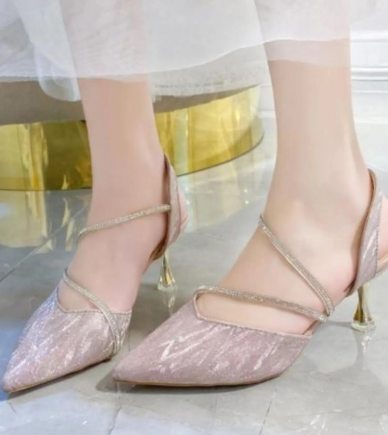 Sandali con tacco alto da donna 4cm Scarpe da sposa argento Scarpe da lavoro da ufficio Scarpe da donna con punta a punta Plus S