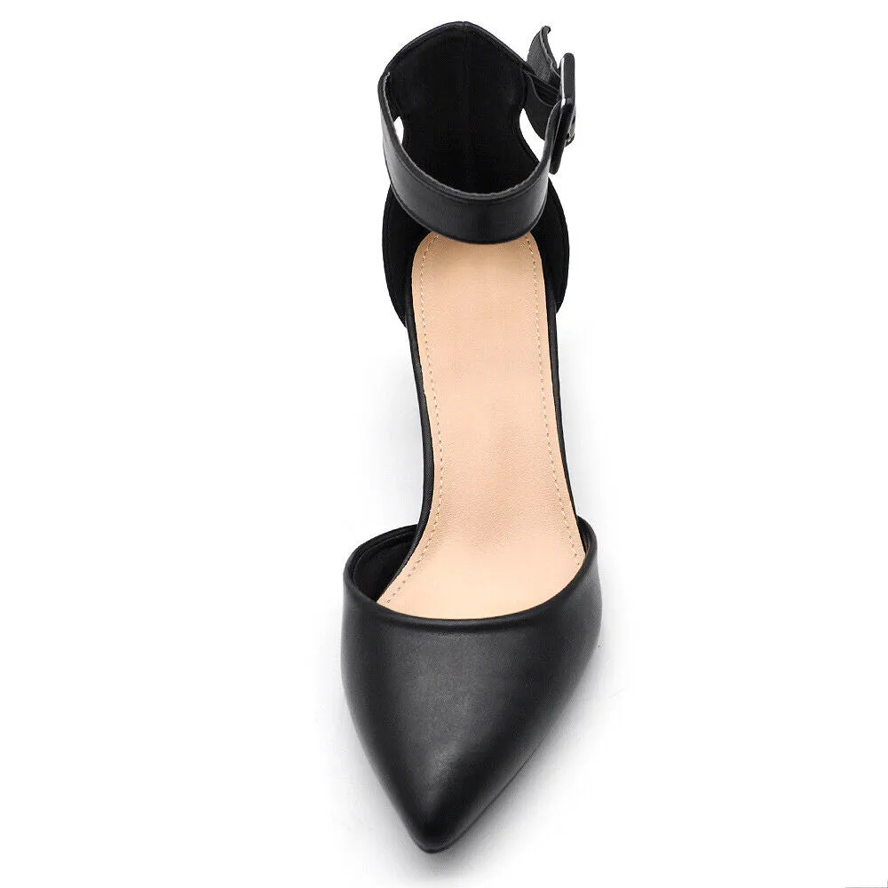 Scarpe Decolté A Punta Da Donna Sera Cerimonia Tacco Grosso Cinturino A31-063