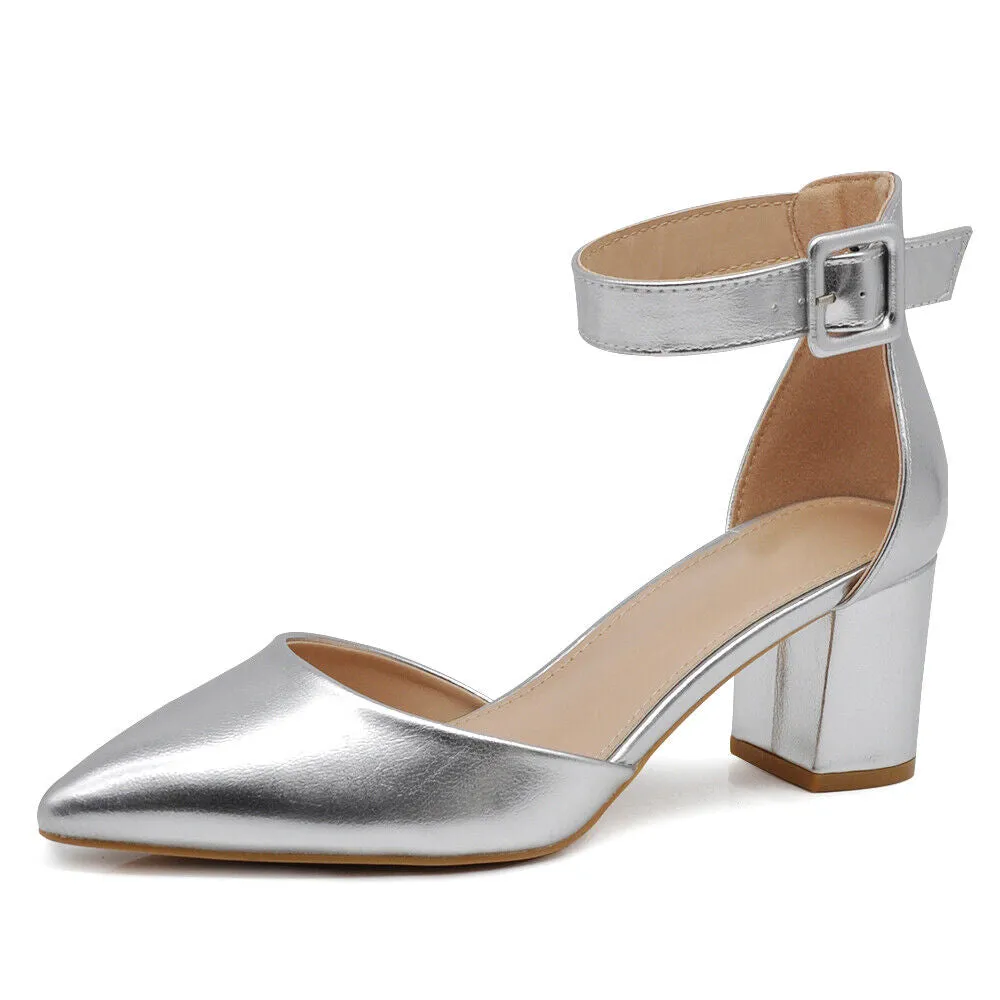 Scarpe Decolté A Punta Da Donna Sera Cerimonia Tacco Grosso Cinturino A31-063