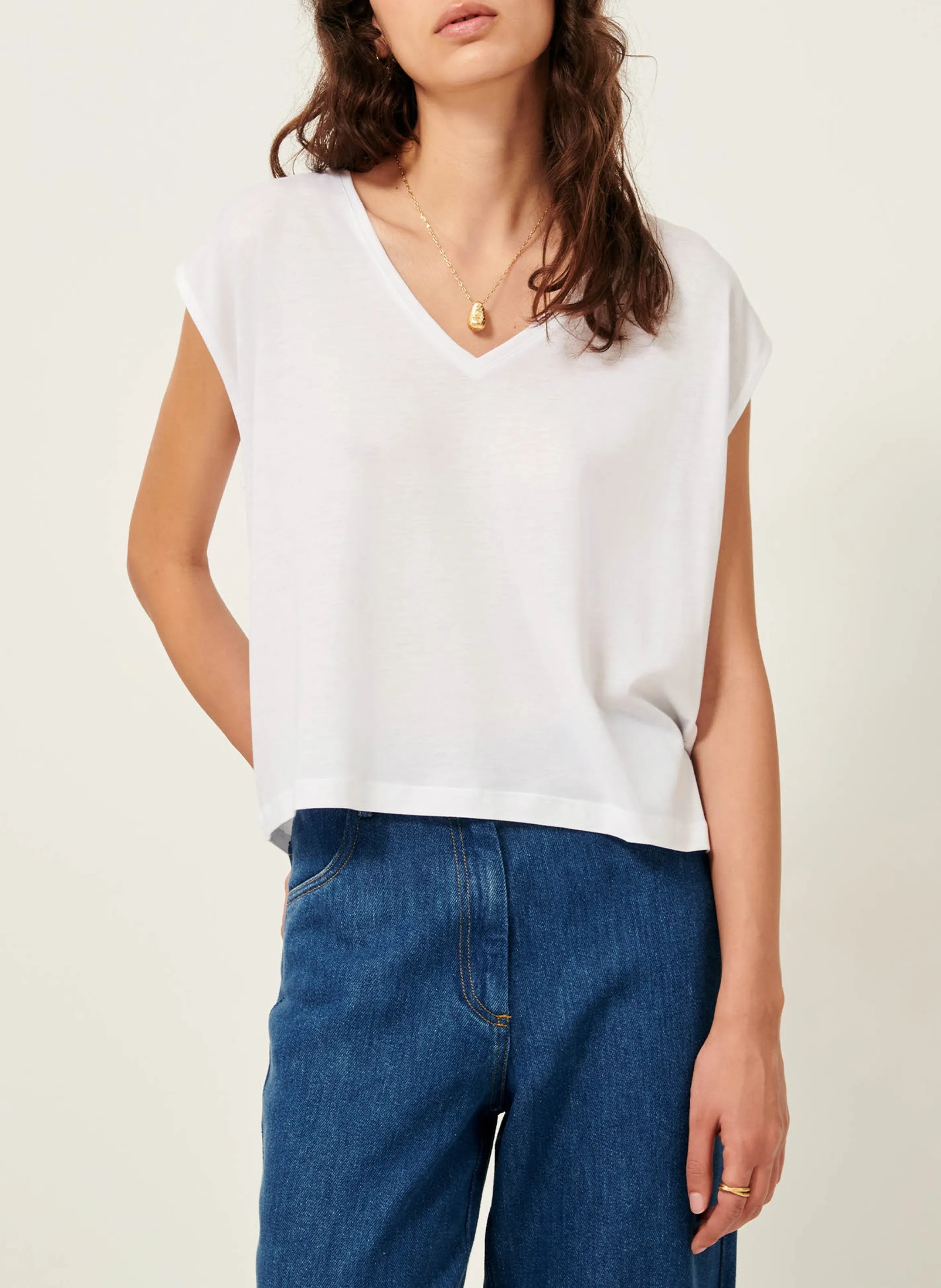  SESSUN   THE V - T-shirt ampia scollo a V | Bianco