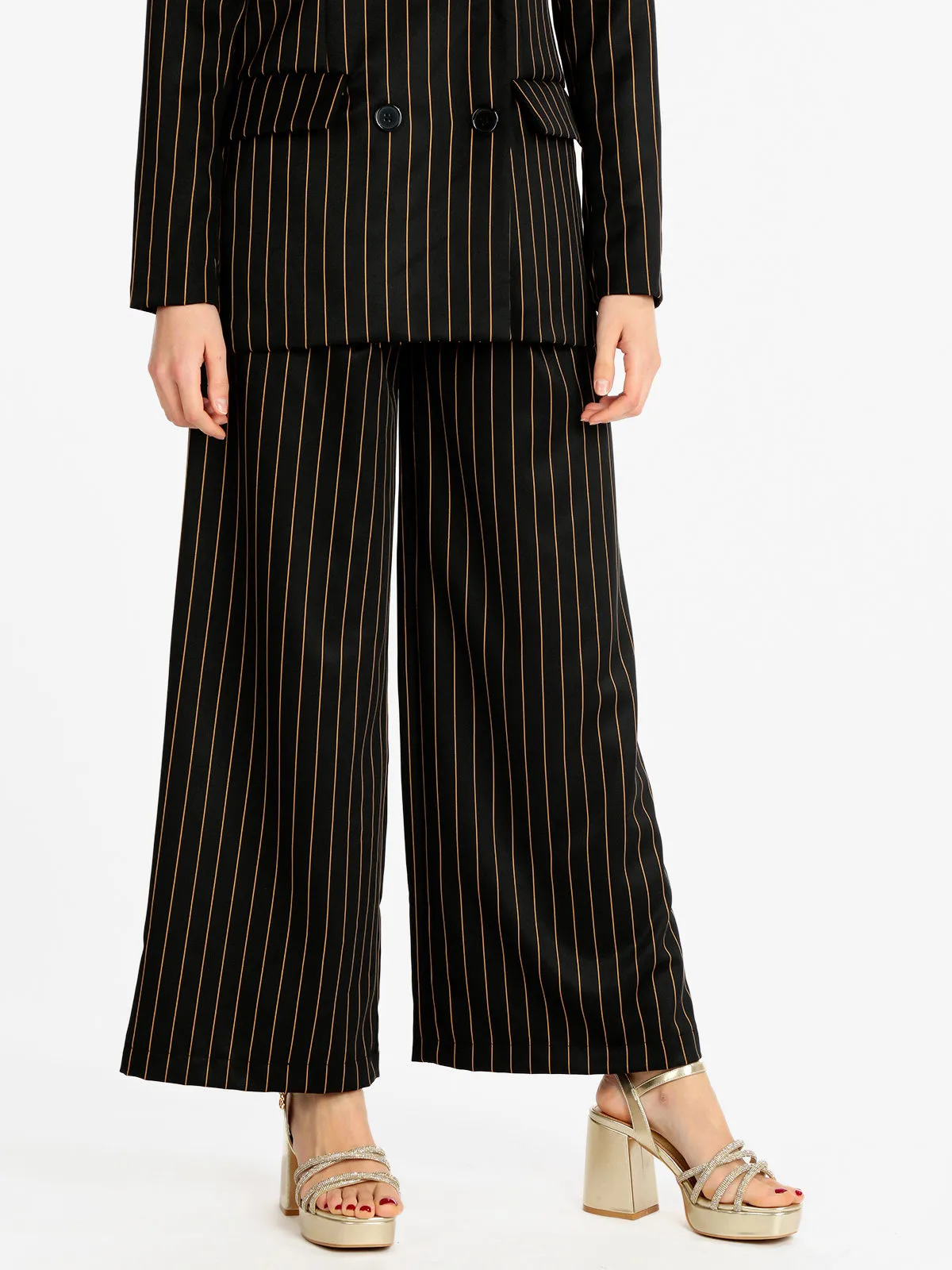 Solada Pantalon large femme à fines rayures