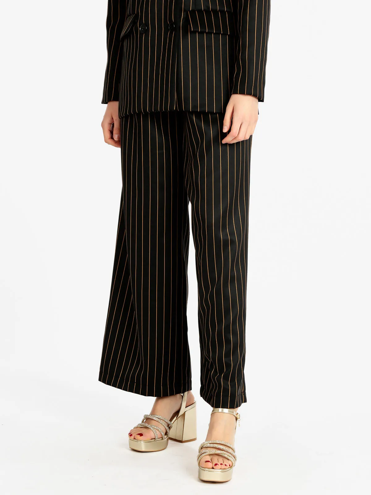Solada Pantalon large femme à fines rayures