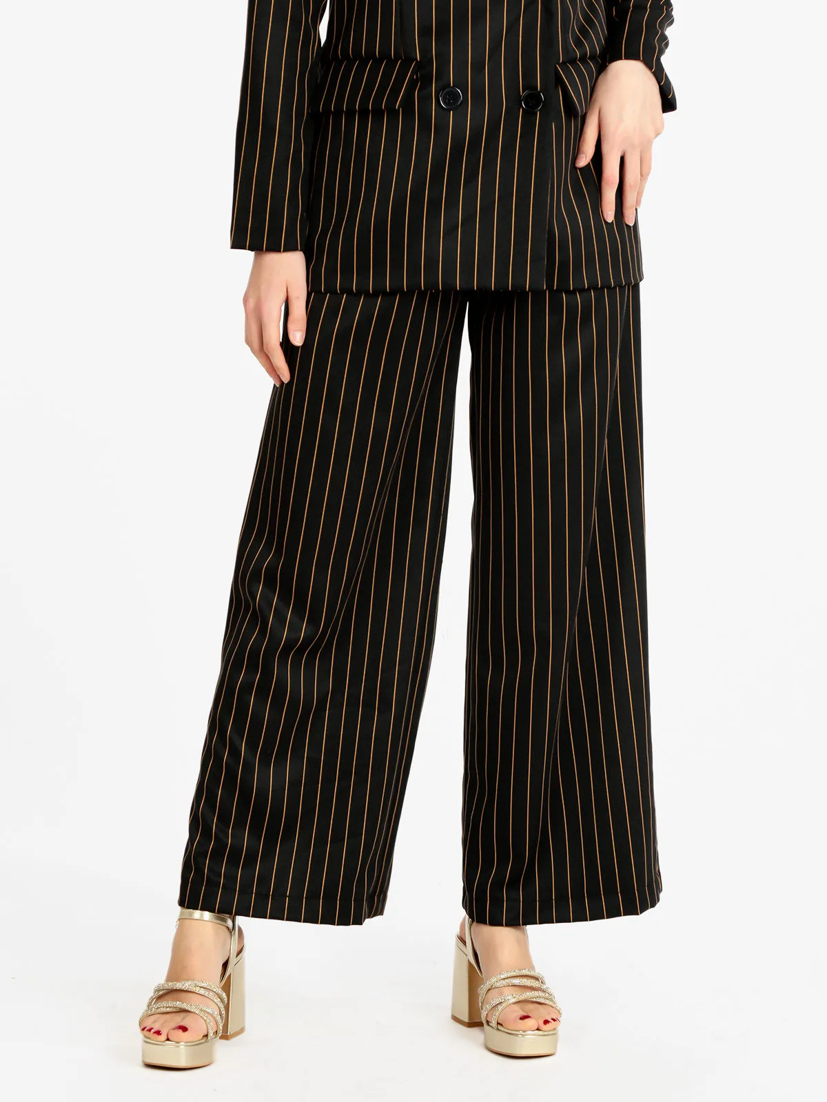 Solada Pantalon large femme à fines rayures