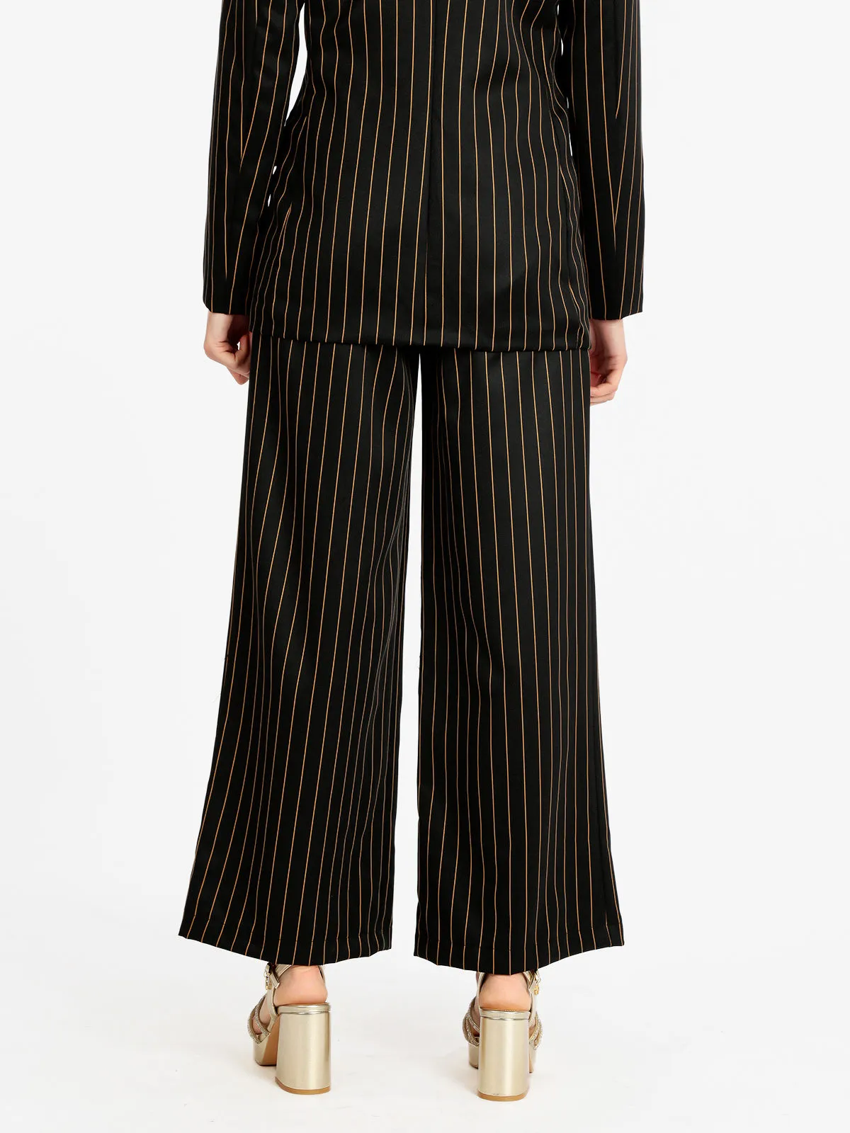 Solada Pantalon large femme à fines rayures