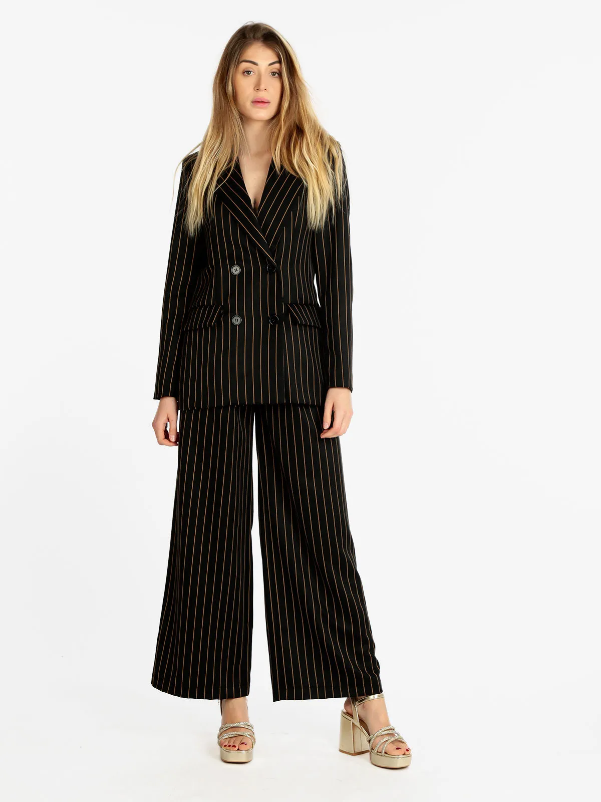 Solada Pantalon large femme à fines rayures