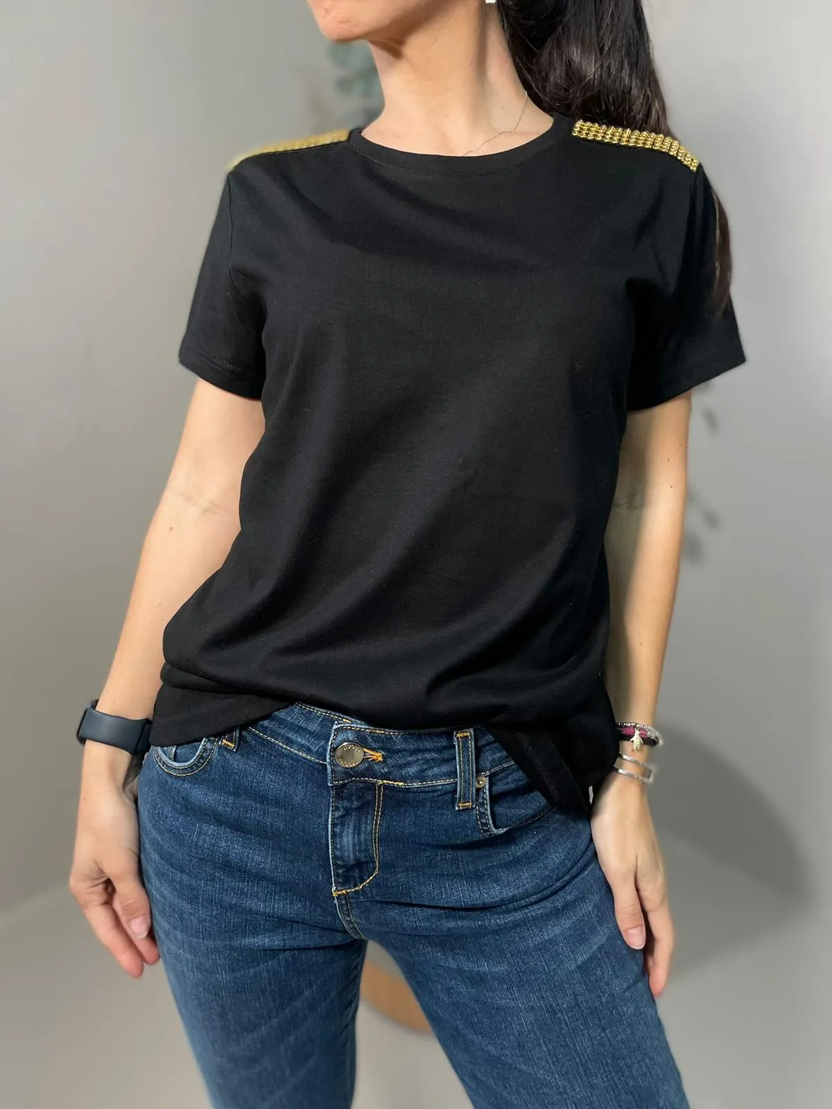 T-shirt Borchie Strass Nero