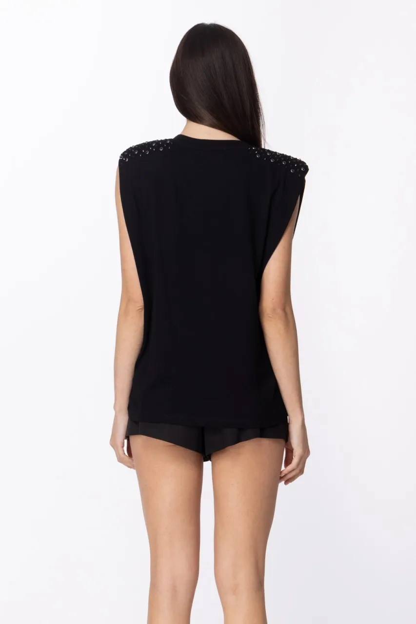 T-shirt con borchie e stampa logo Black