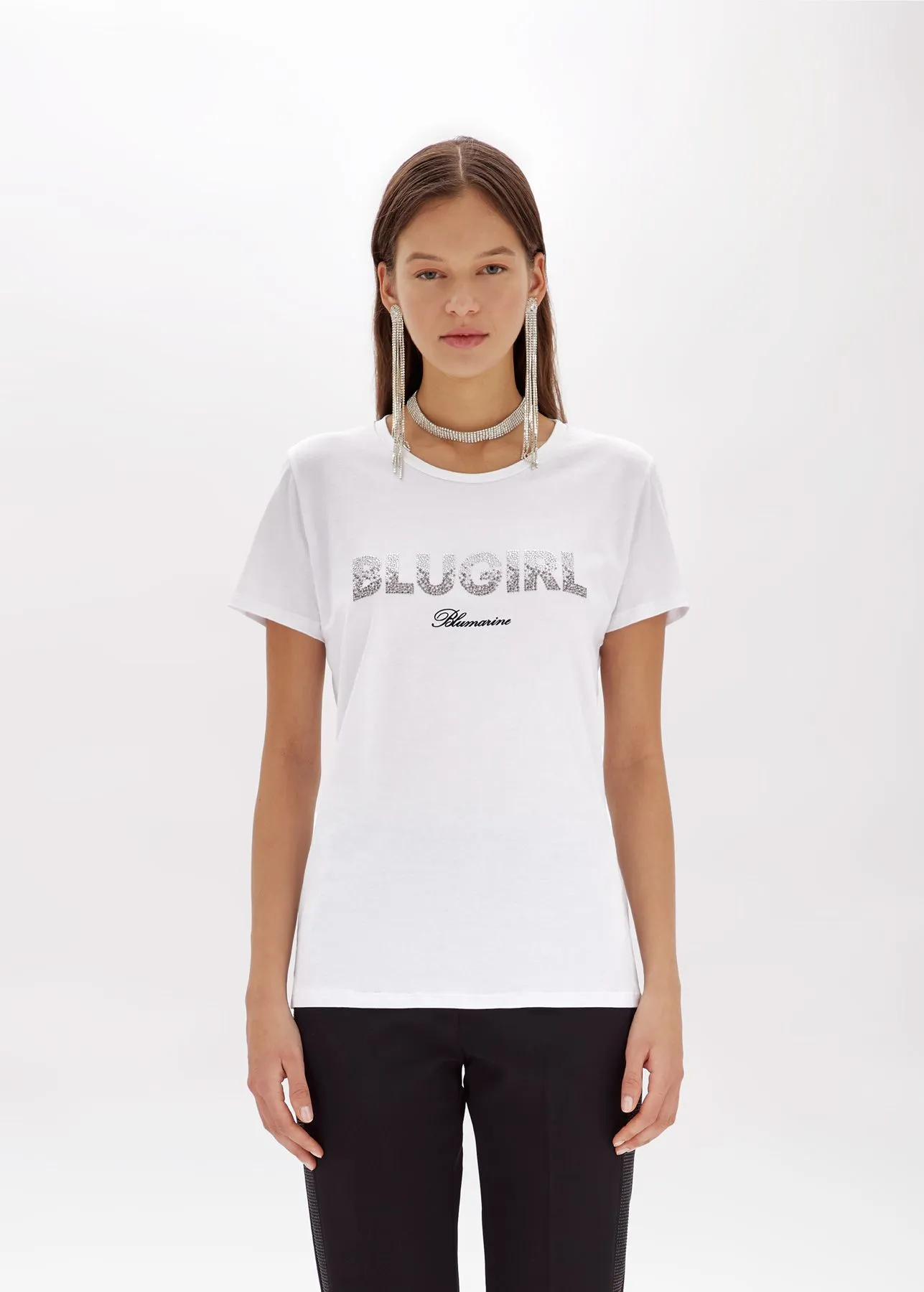 T-shirt in jersey con logo e borchie blugirl