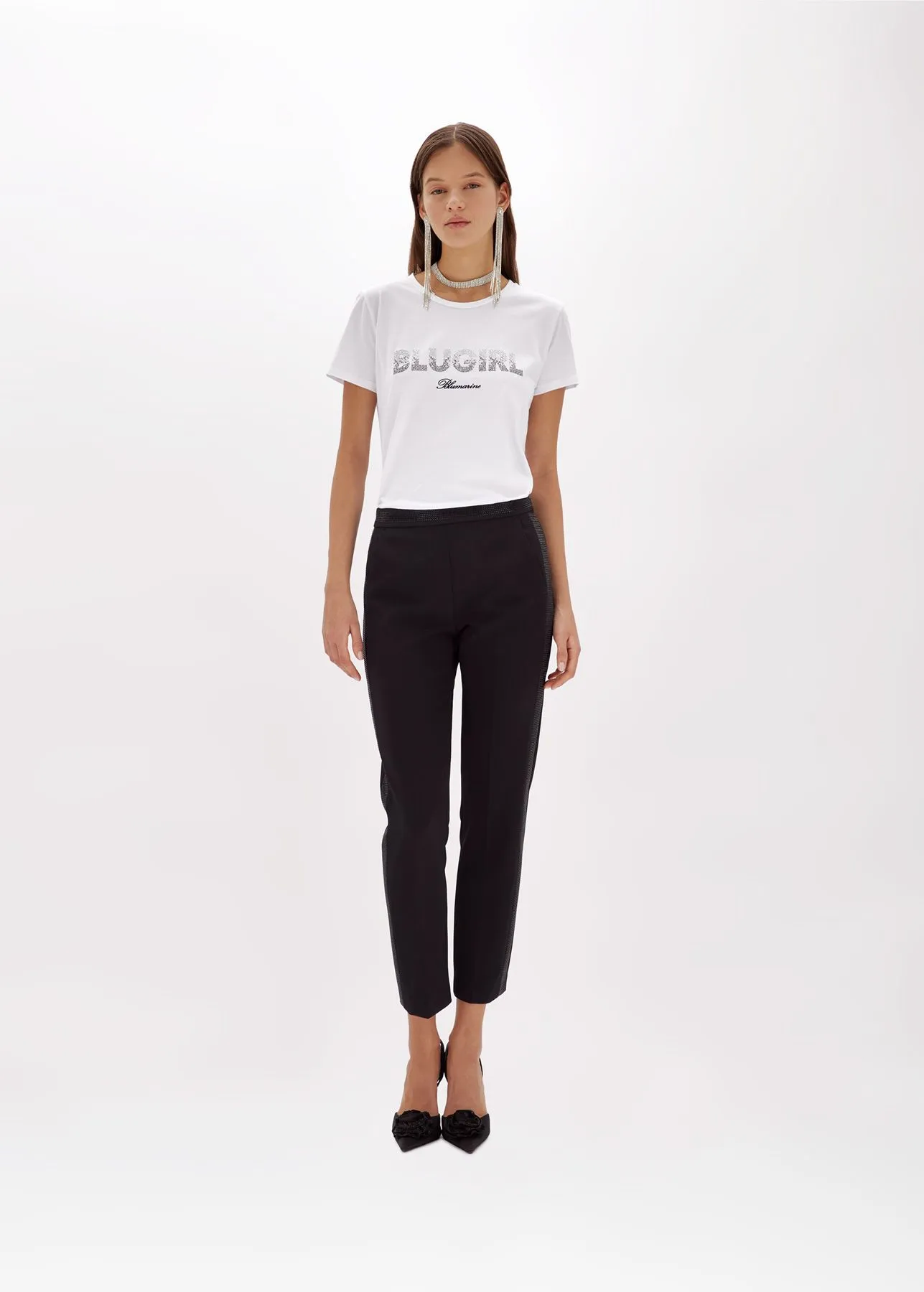 T-shirt in jersey con logo e borchie blugirl