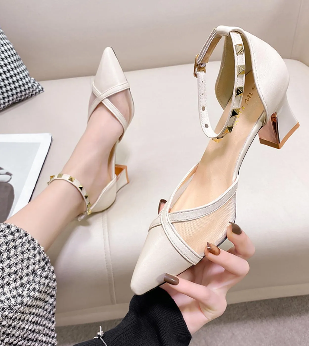 Tacchi alti Donna Sandali Primavera Estate Chunky Donna Scarpe 2022 Nuovi Classici Punta a punta Pompe Scarpe Mujer Moda Slipp
