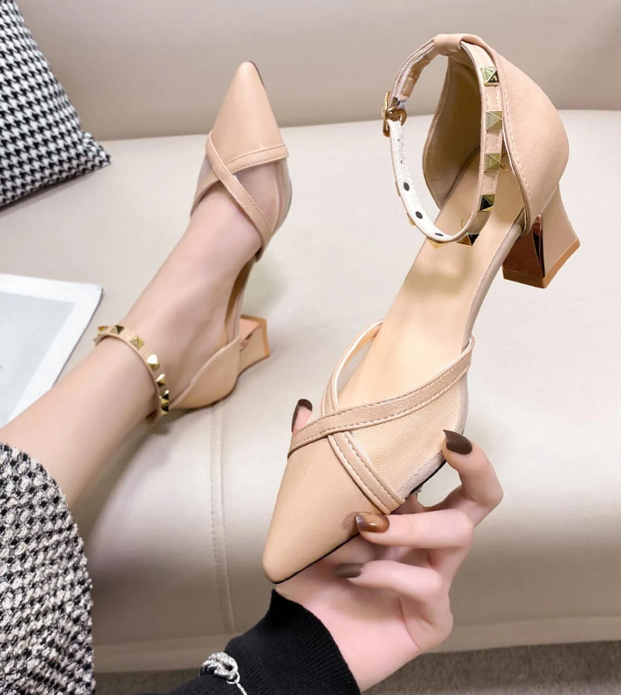 Tacchi alti Donna Sandali Primavera Estate Chunky Donna Scarpe 2022 Nuovi Classici Punta a punta Pompe Scarpe Mujer Moda Slipp