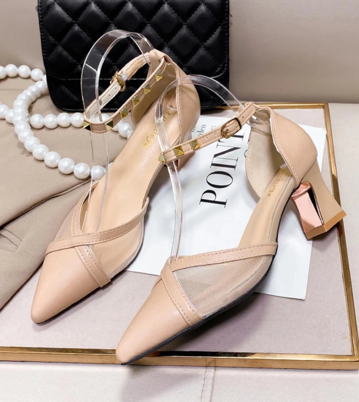 Tacchi alti Donna Sandali Primavera Estate Chunky Donna Scarpe 2022 Nuovi Classici Punta a punta Pompe Scarpe Mujer Moda Slipp