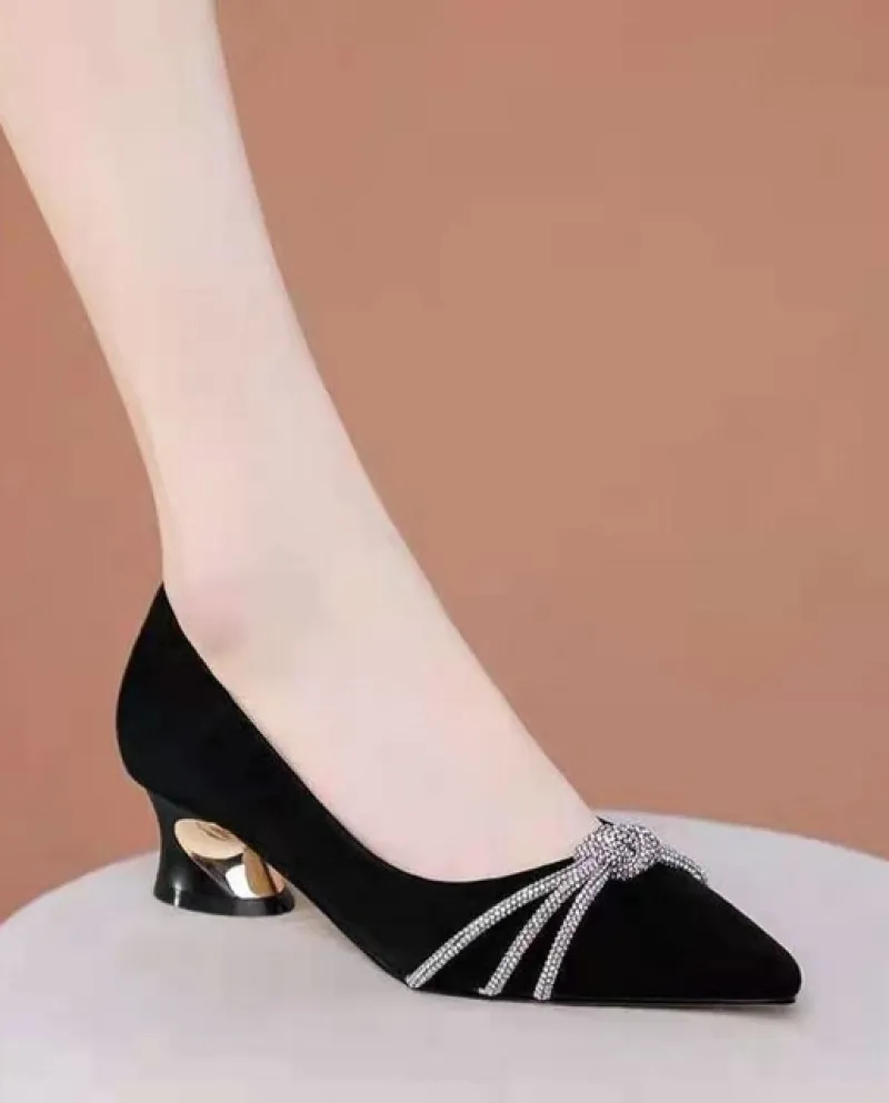 Trapano Bocca Superficiale Scarpe Da Donna 2022 Primavera E Autunno di Nuovo Modo Punta A Punta Tacchi Alti Tacco Spesso Quattro