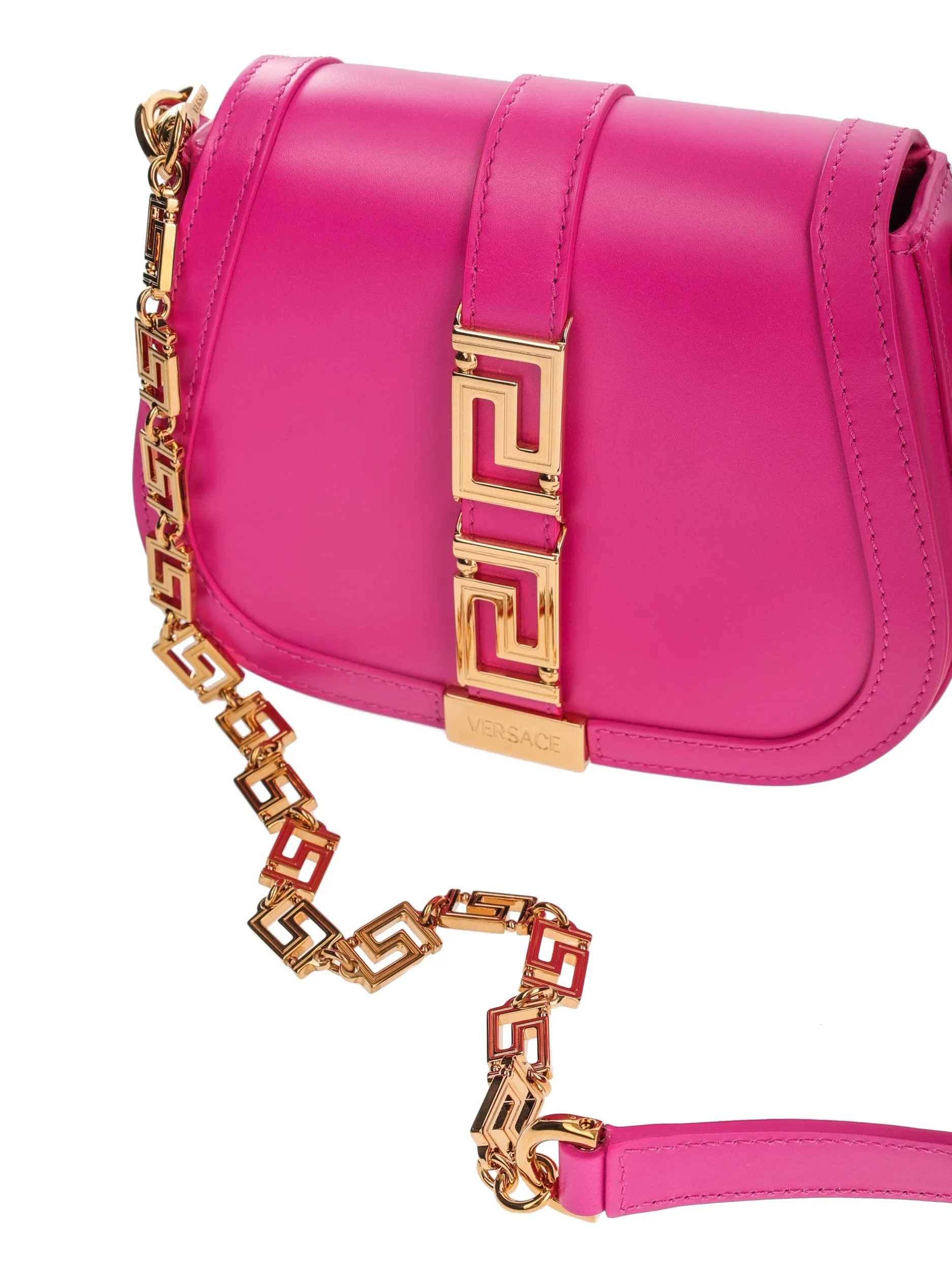 VERSACE GRECA GODDESS SMALL GLOSSY PINK SHOULDER BAG