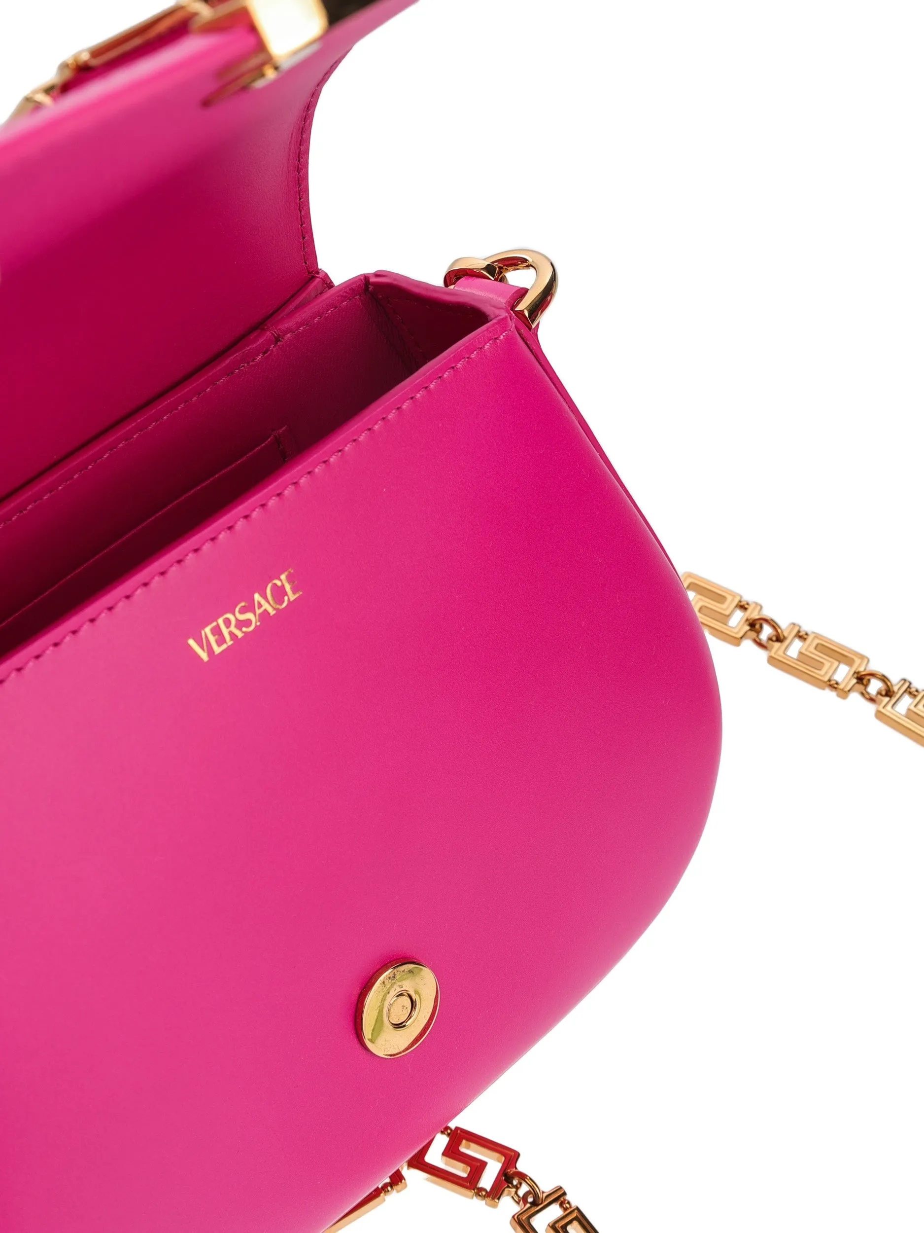 VERSACE GRECA GODDESS SMALL GLOSSY PINK SHOULDER BAG