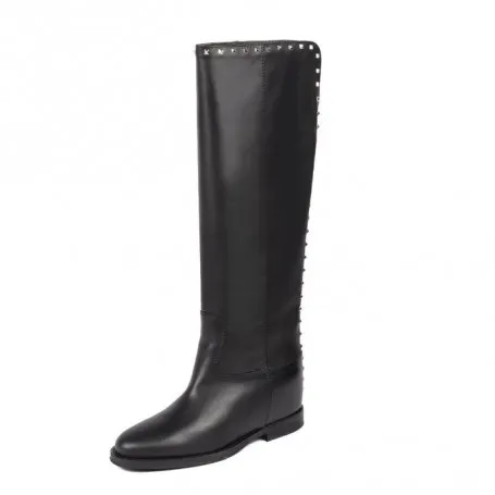 VIA ROMA 15 STIVALE ALTO MALIBU IN PELLE CON BORCHIE DONNA NERO